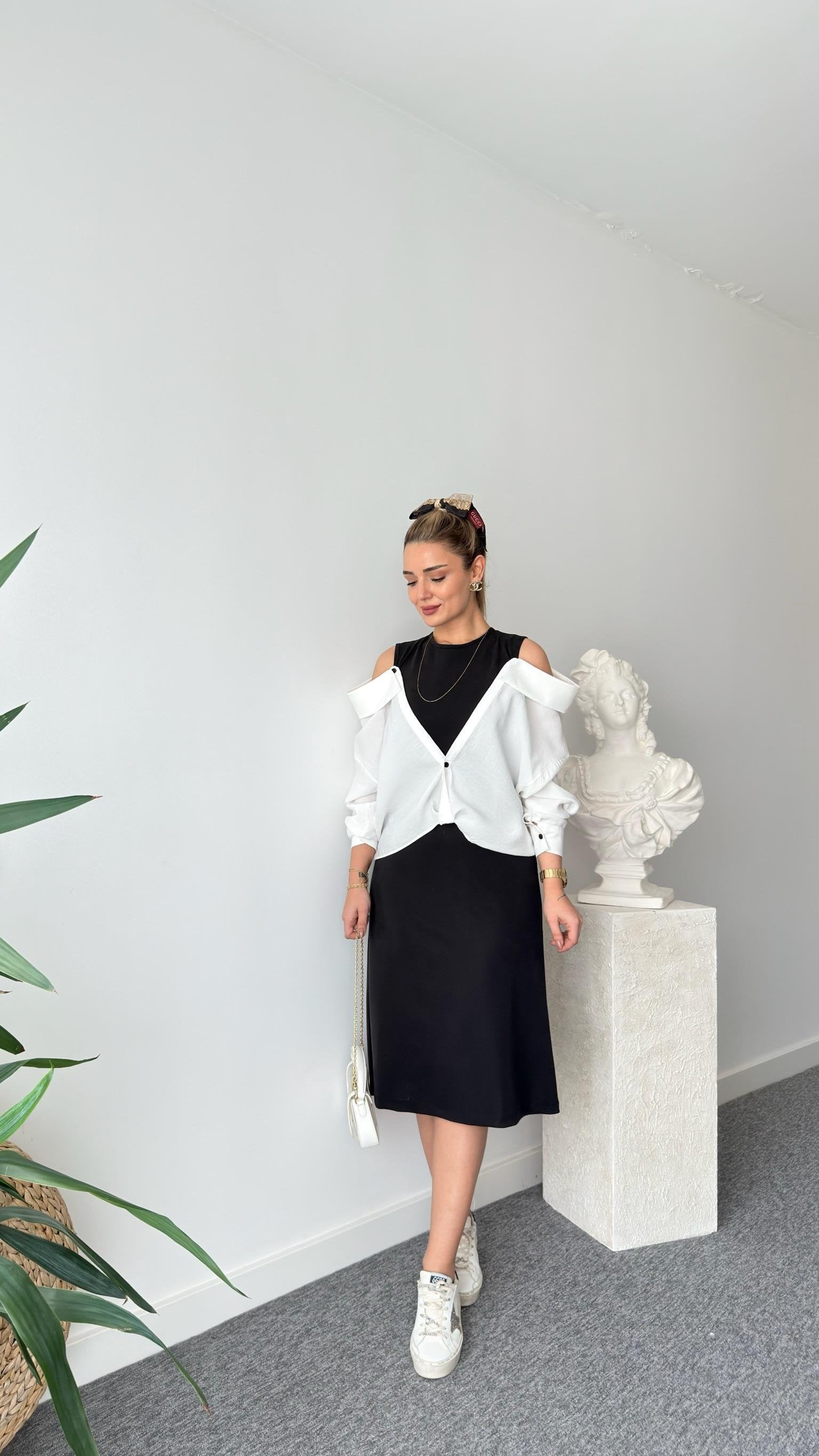 Black Premium Shirt Detailed Modal Dress