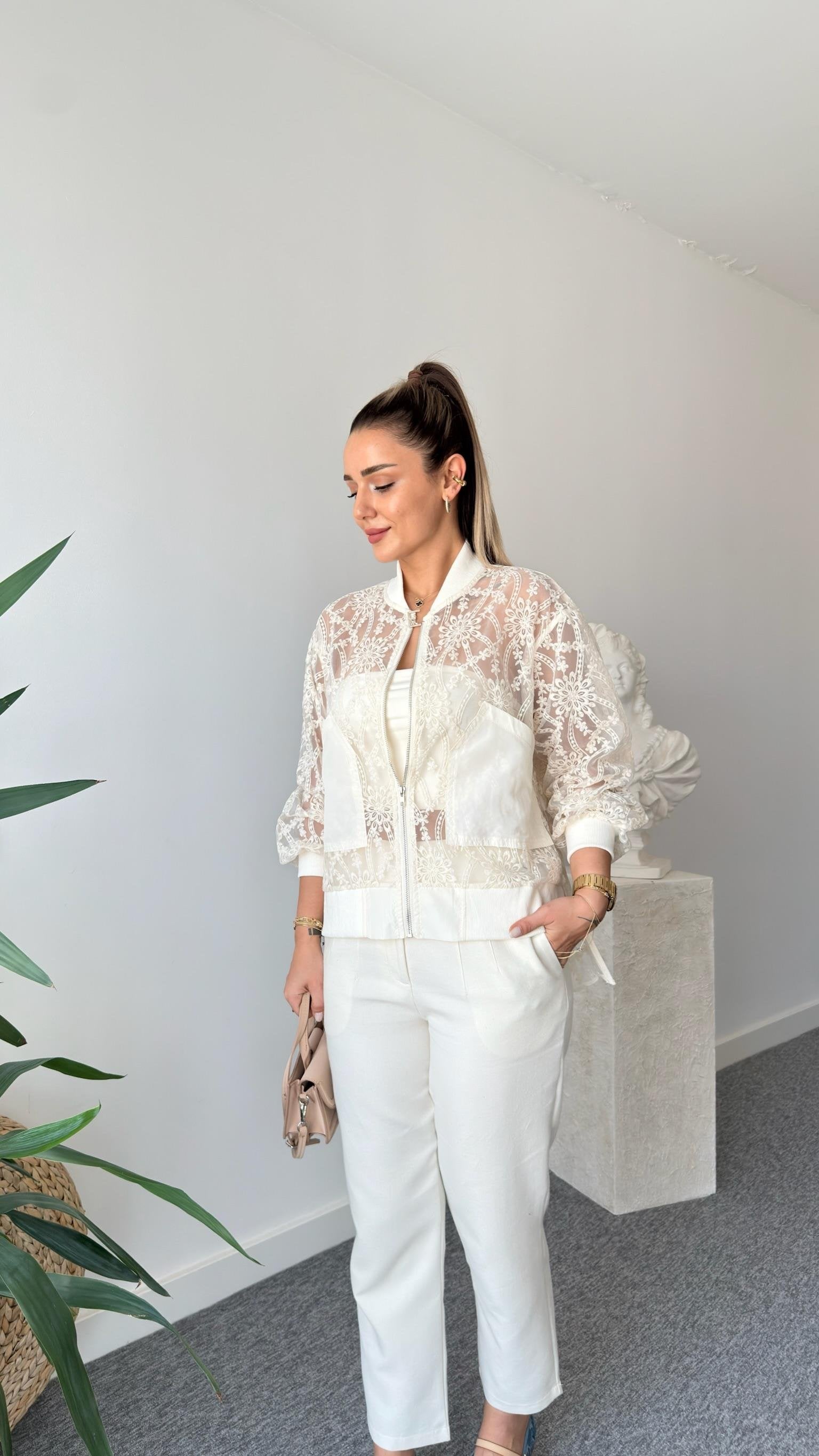 Beige Hera Organza Embroidered Jacket