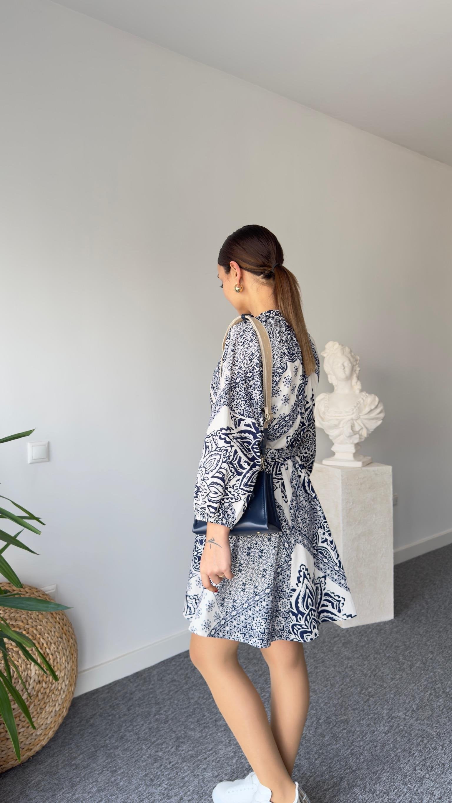 Lewa Blue Patterned Zra Dress