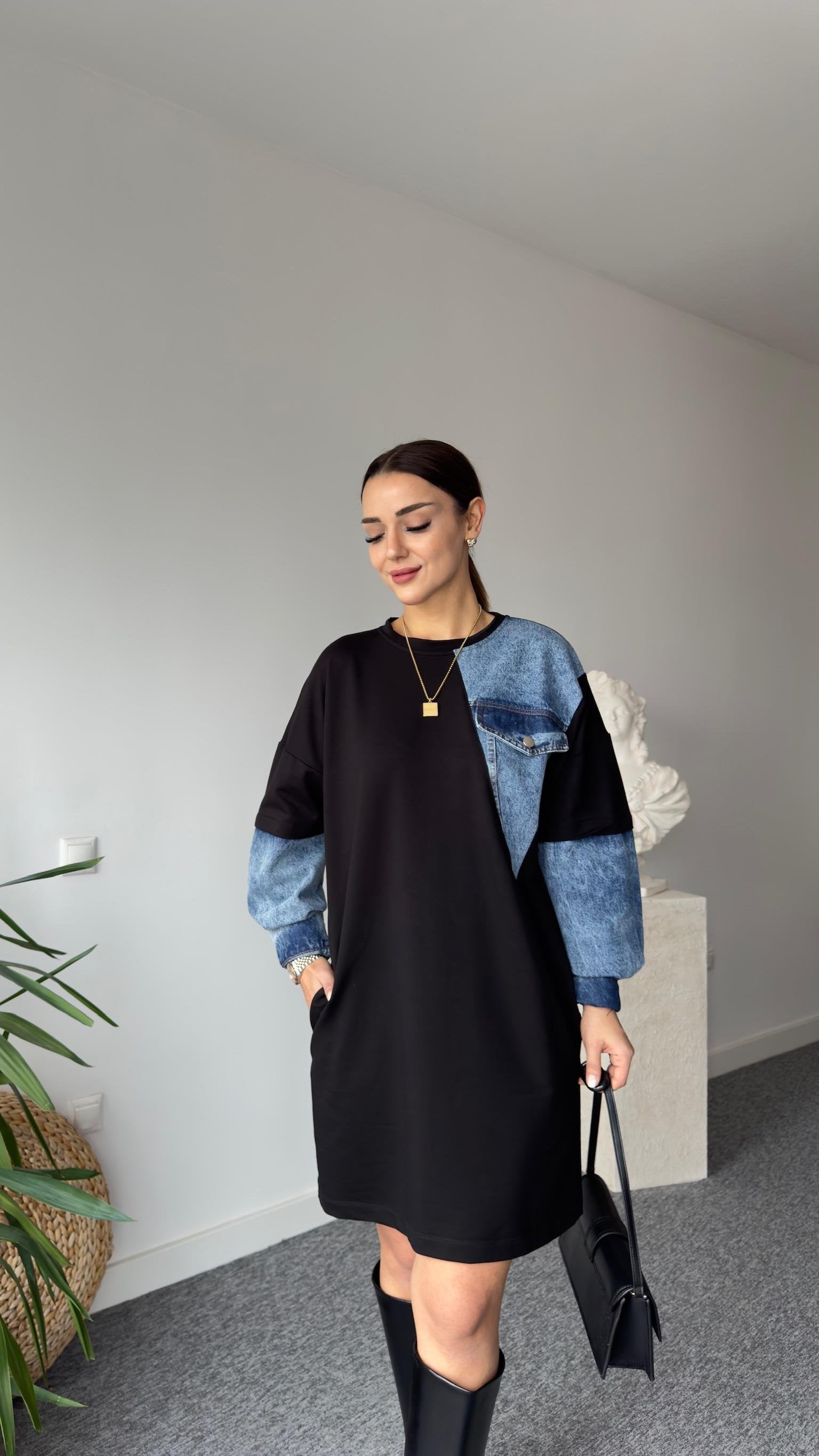Brodi Denim Detailed Pocket Sweat Dress
