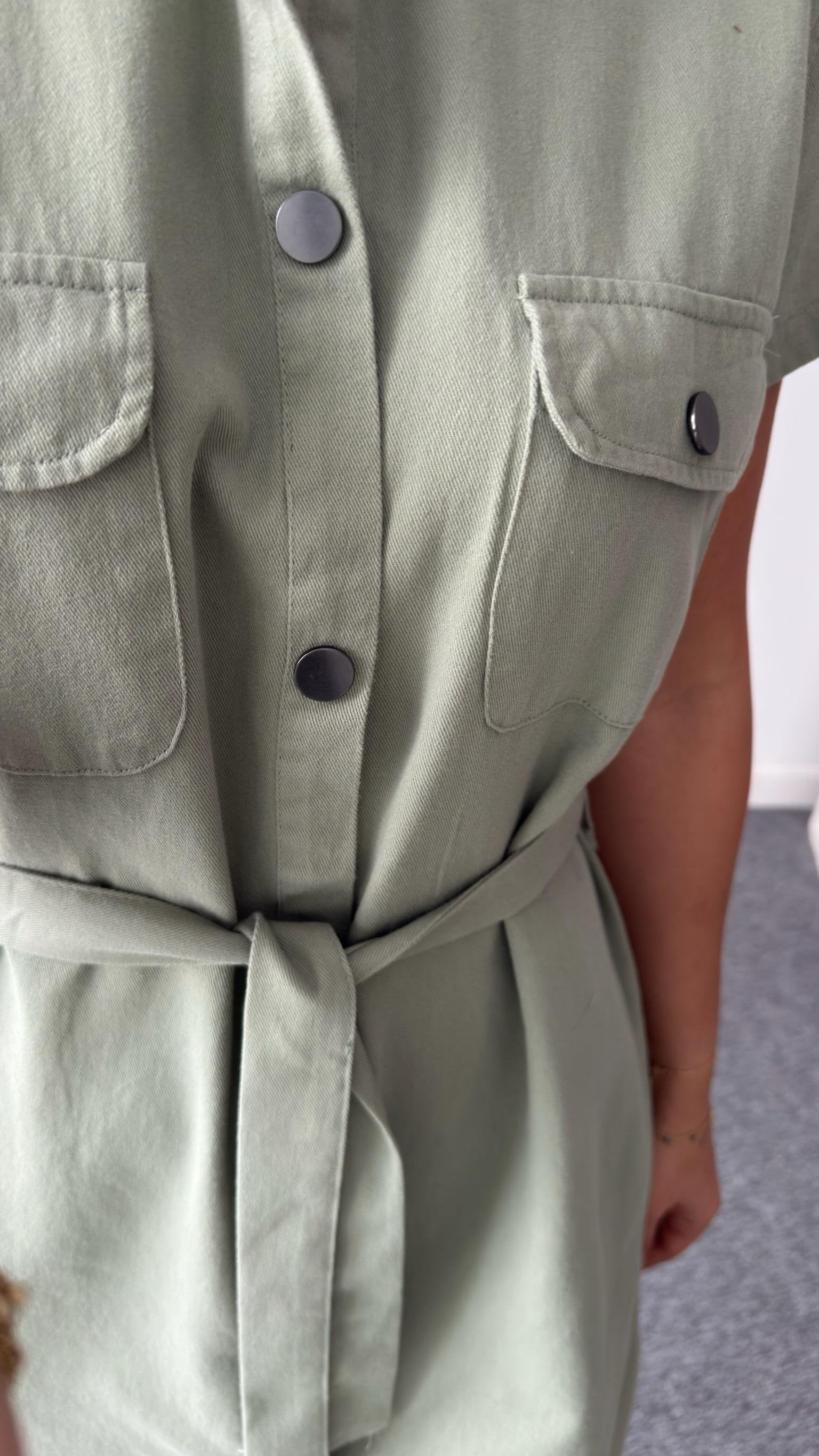 Khaki Heren Belted Gabardine Dress