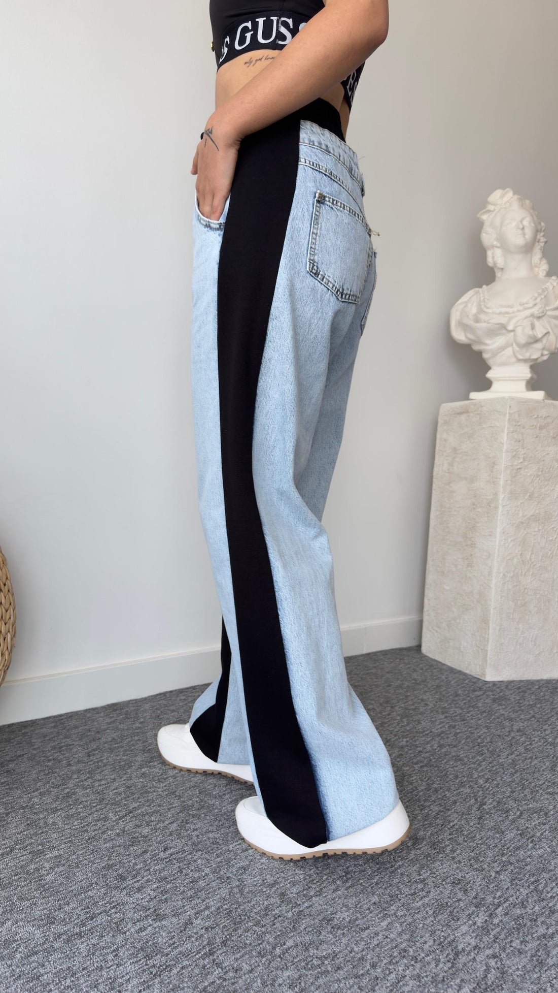 Designer Black Combed Cotton Detailed Trousers