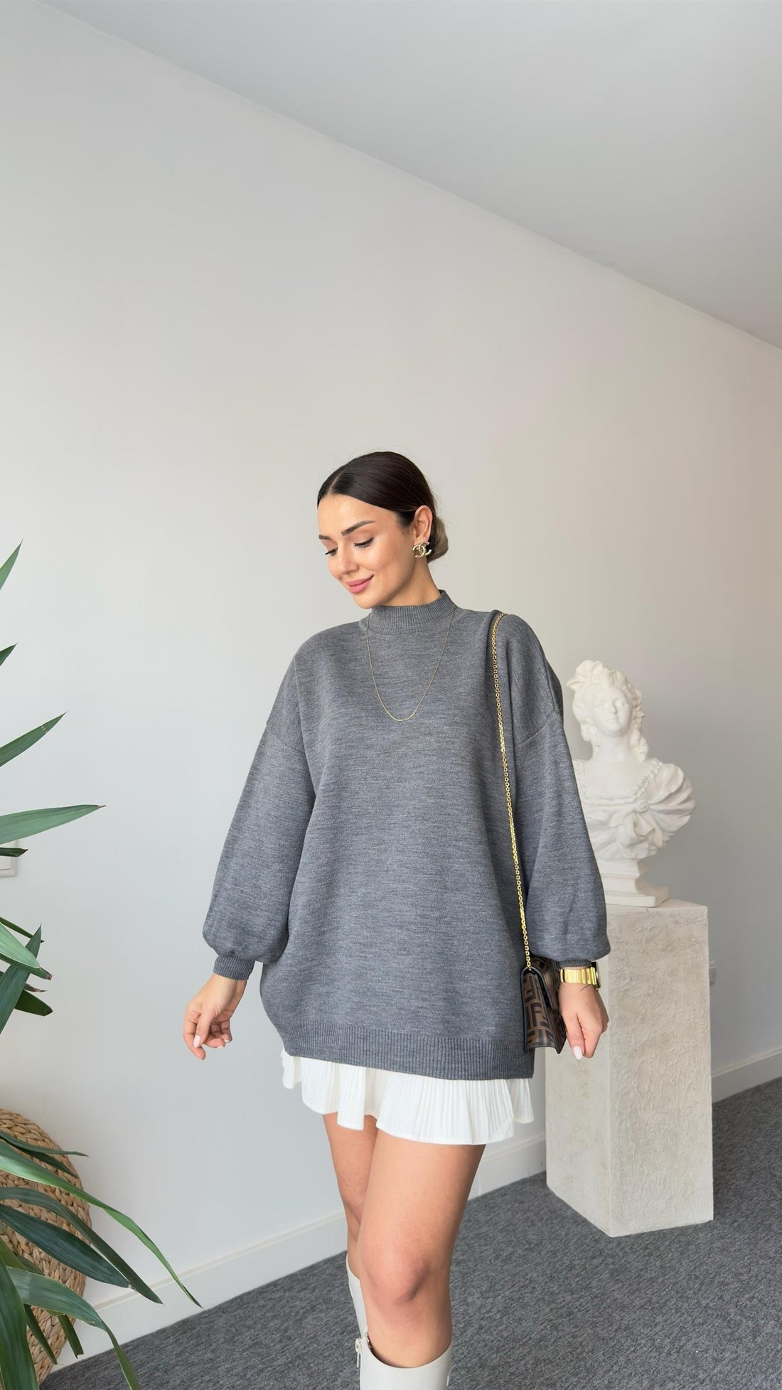 Balloon Sleeve Gray Sweater