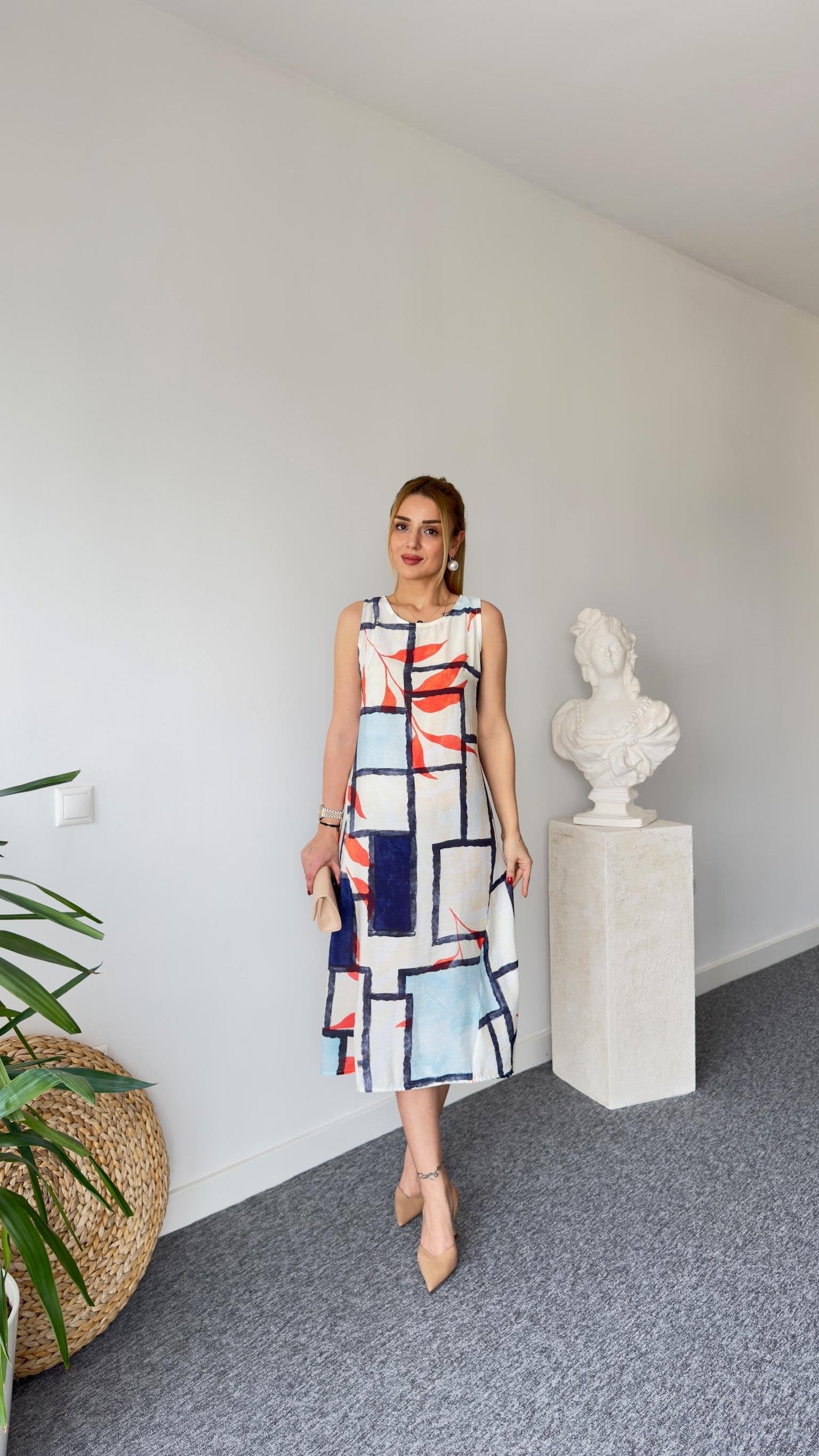 Este Mixed Pattern Sleeveless Dress