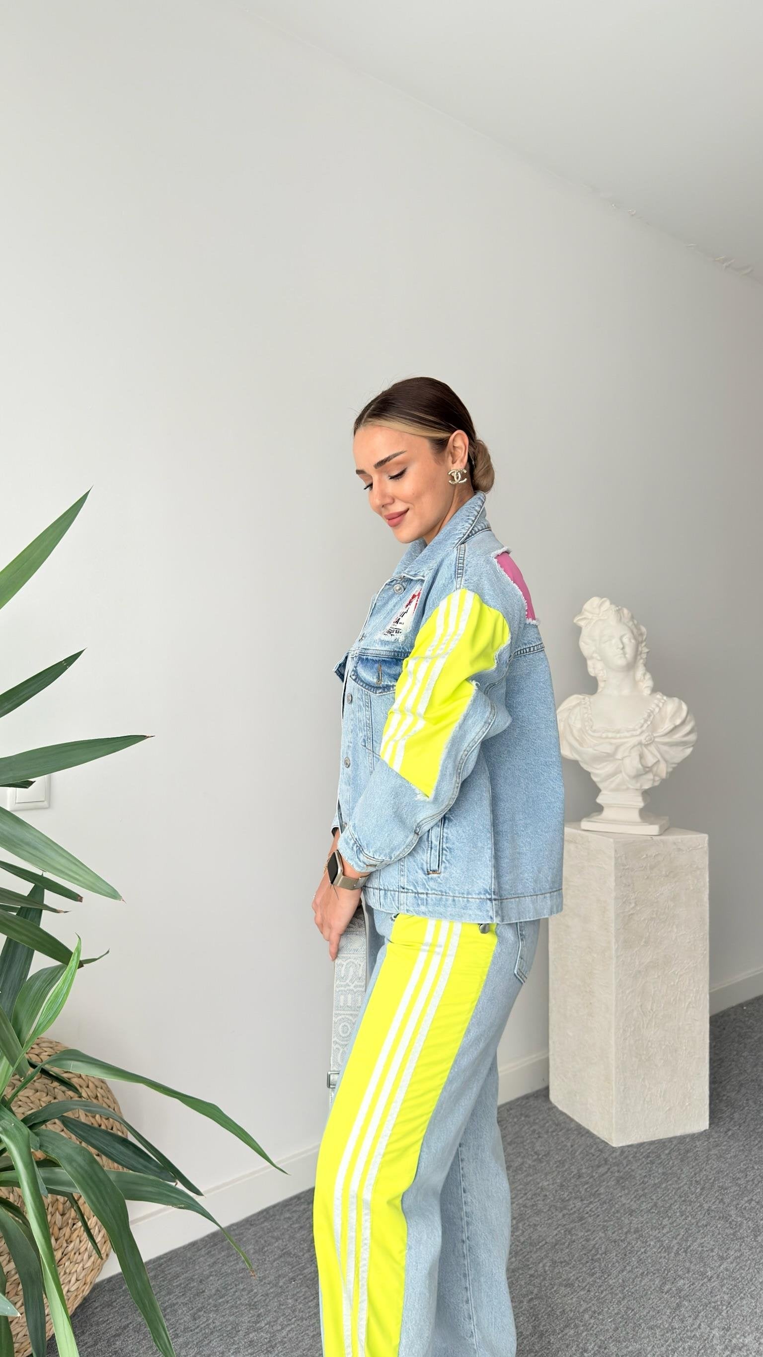 Breet Pink Color Transitional Design Jean Suit