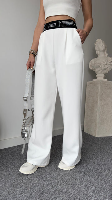 White Trousers with Pugna Waist Print