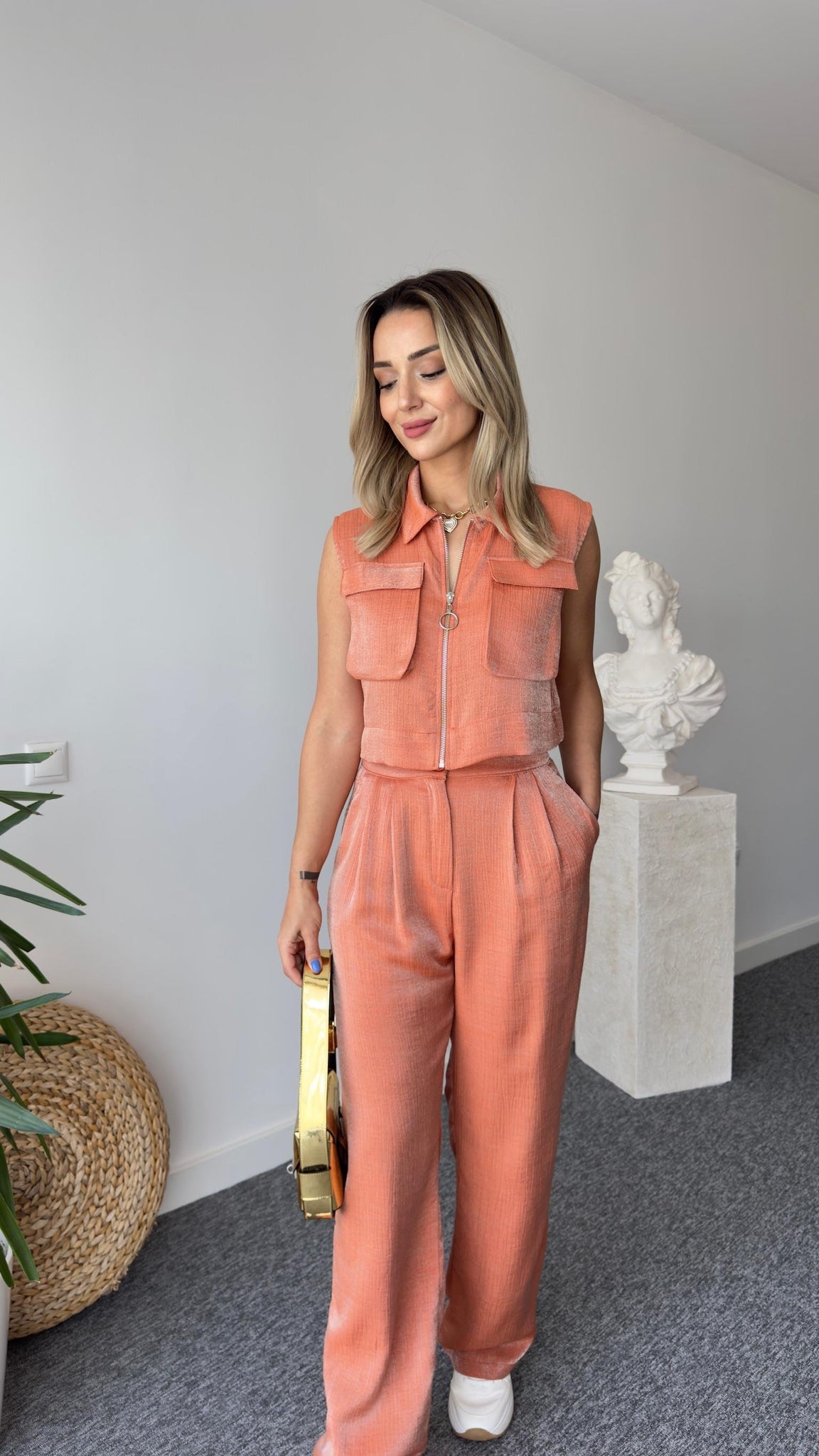 Gjen Zippered Orange Two Piece Suit
