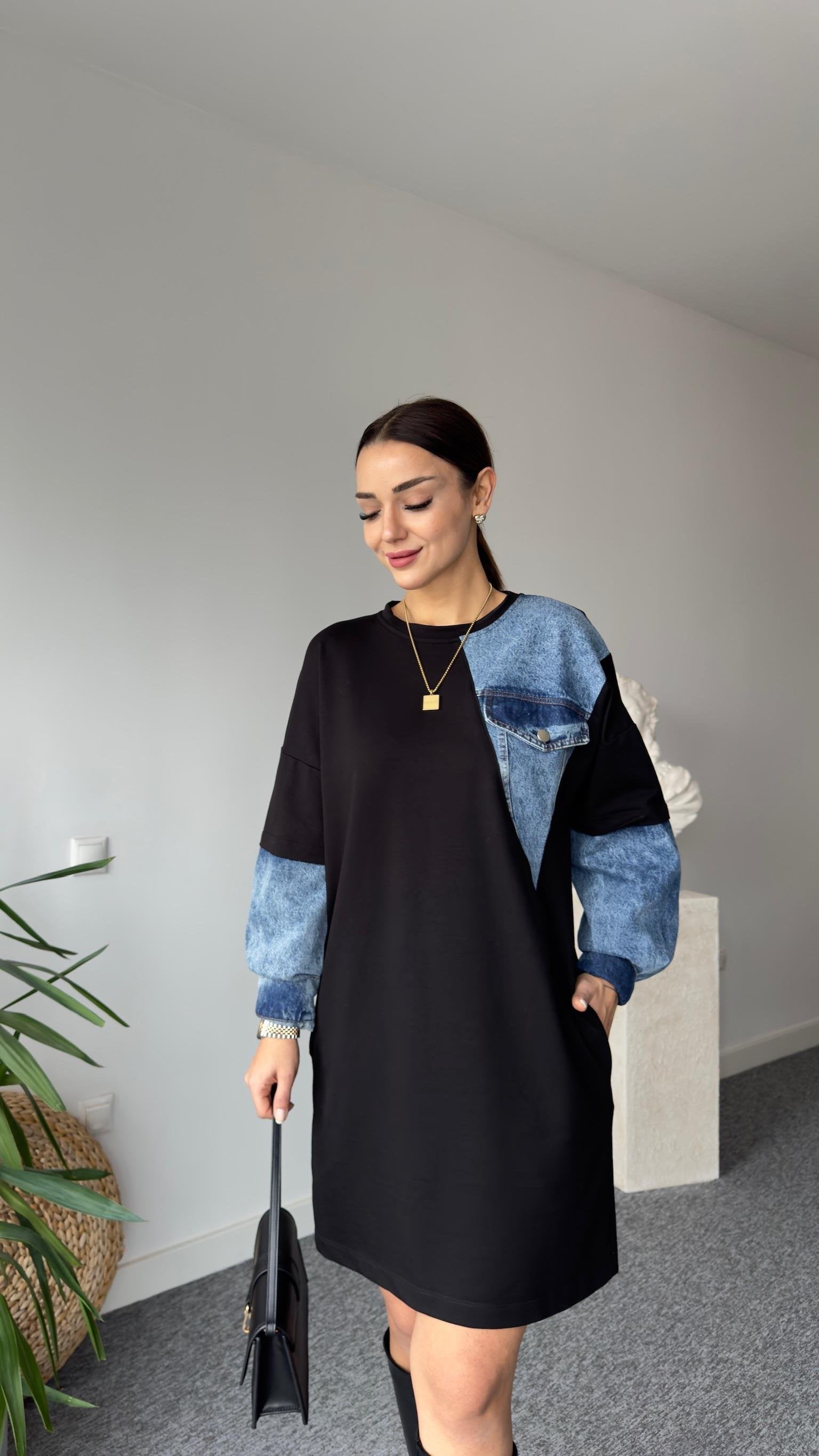 Brodi Denim Detailed Pocket Sweat Dress