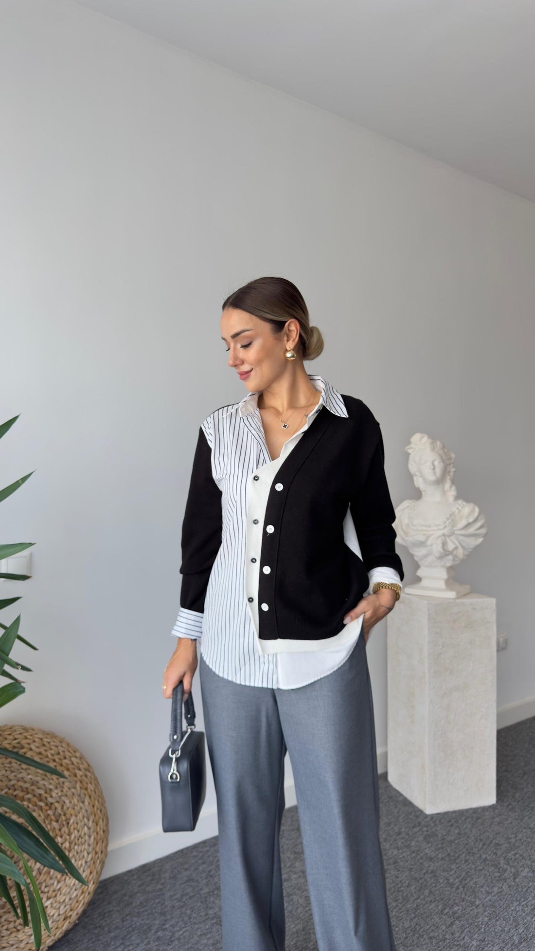 Black Knit Detailed Shirt