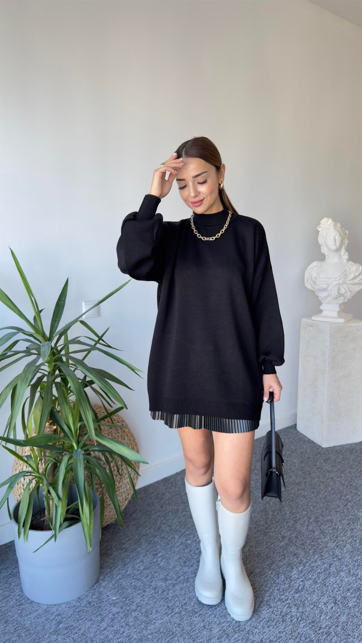 Balloon Sleeve Black Sweater