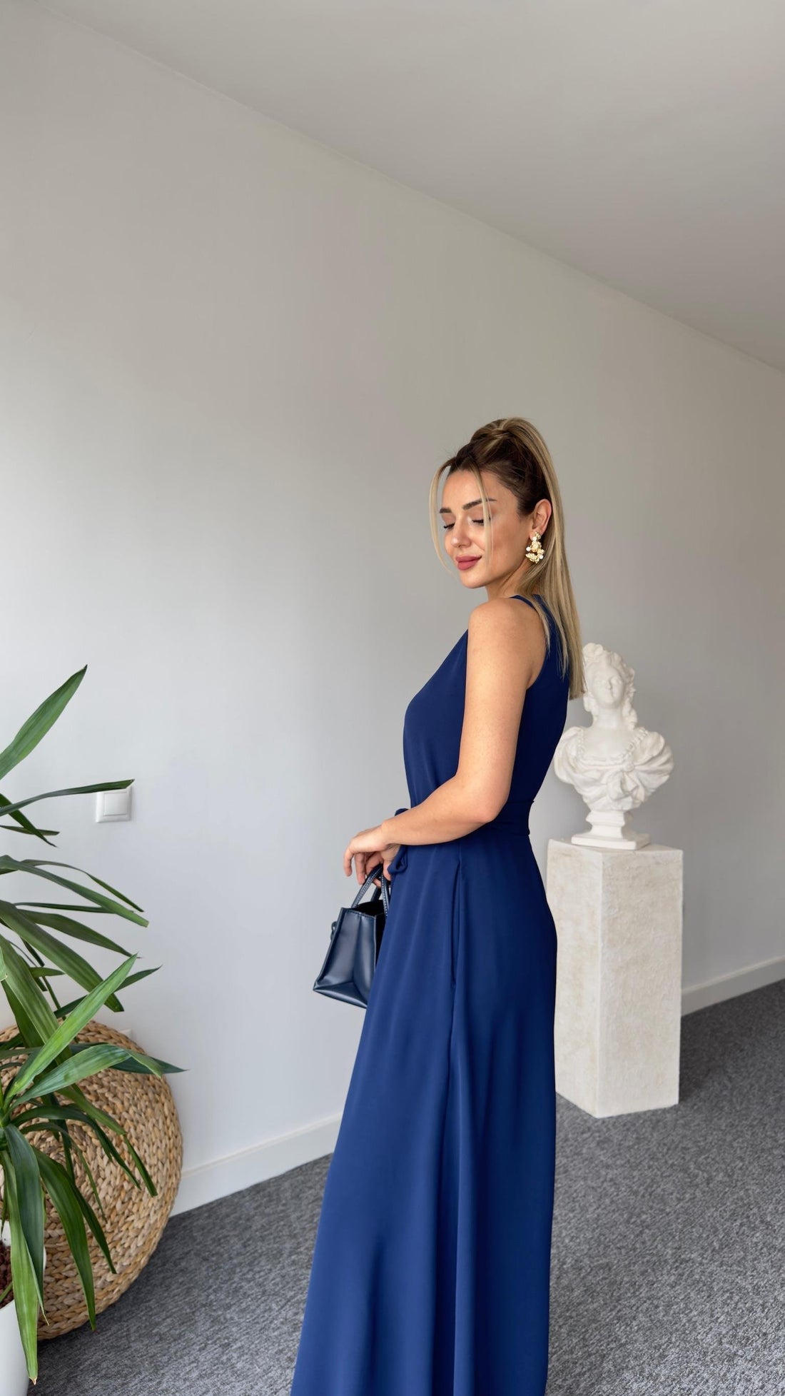 Carta Belted Navy Blue Wide Leg Jumpsuit