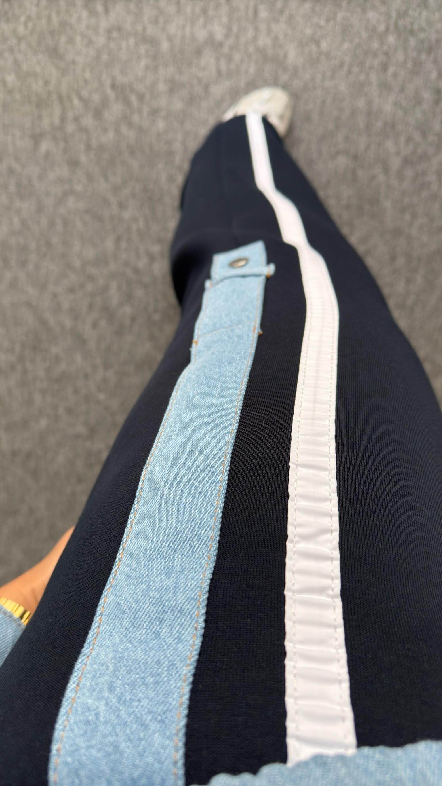 Navy Blue Tero Denim Garnished Tracksuit