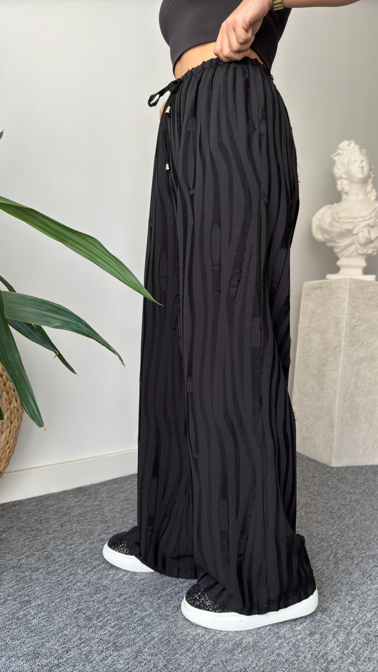 Black Usez One Shoulder Blouse Trouser Set