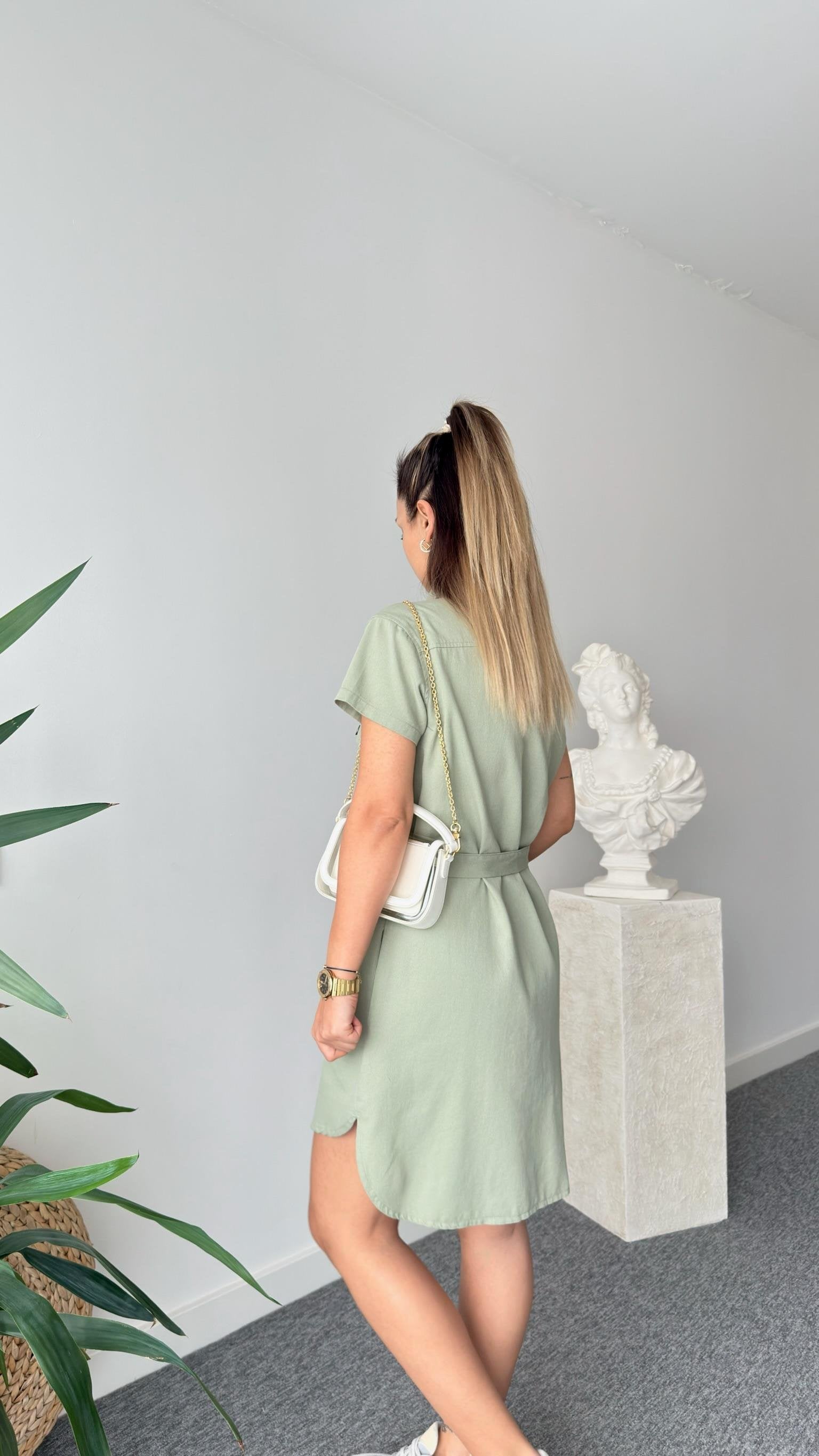 Khaki Heren Belted Gabardine Dress