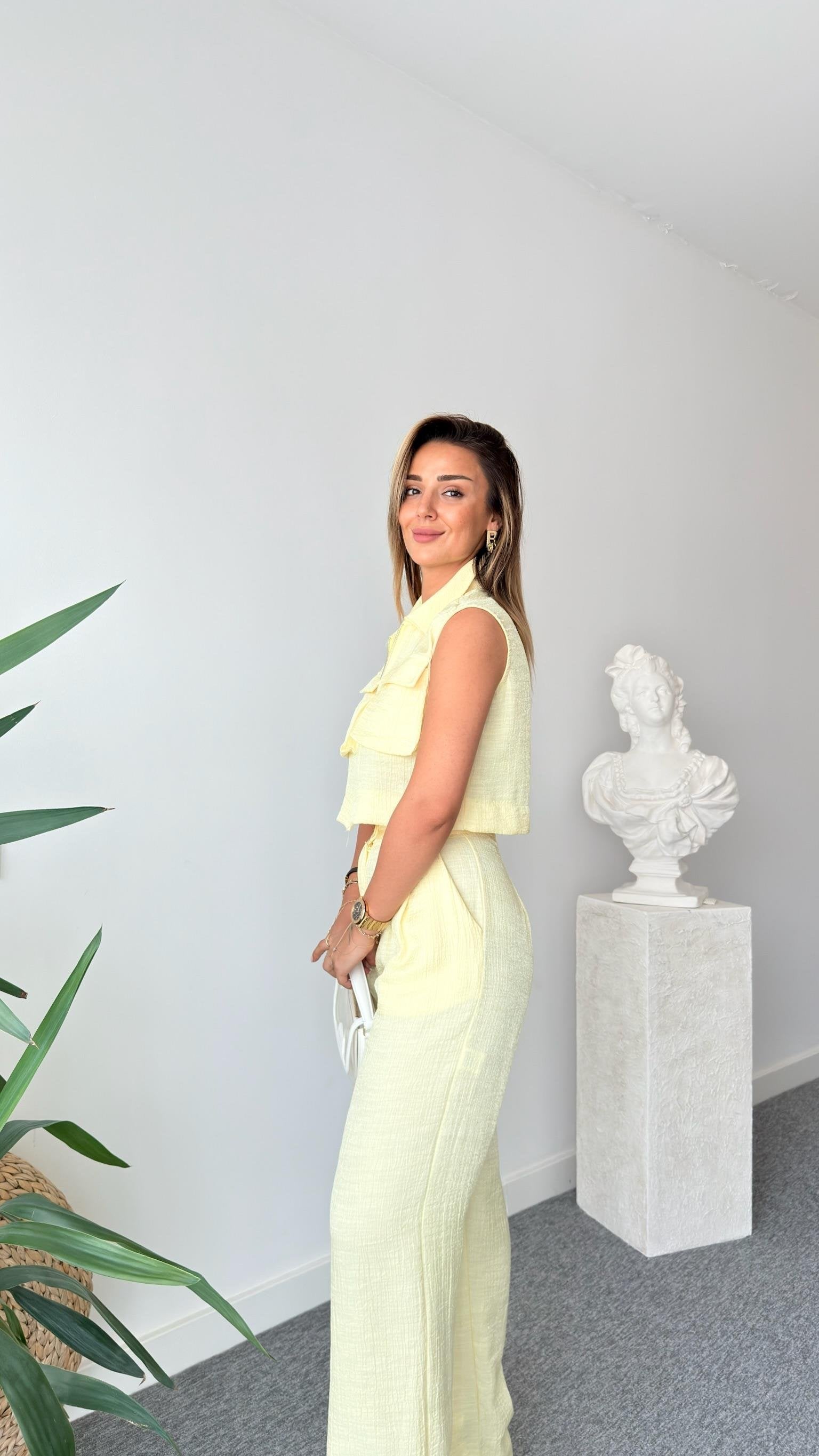 Yellow Gjen Zippered Two Piece Suit