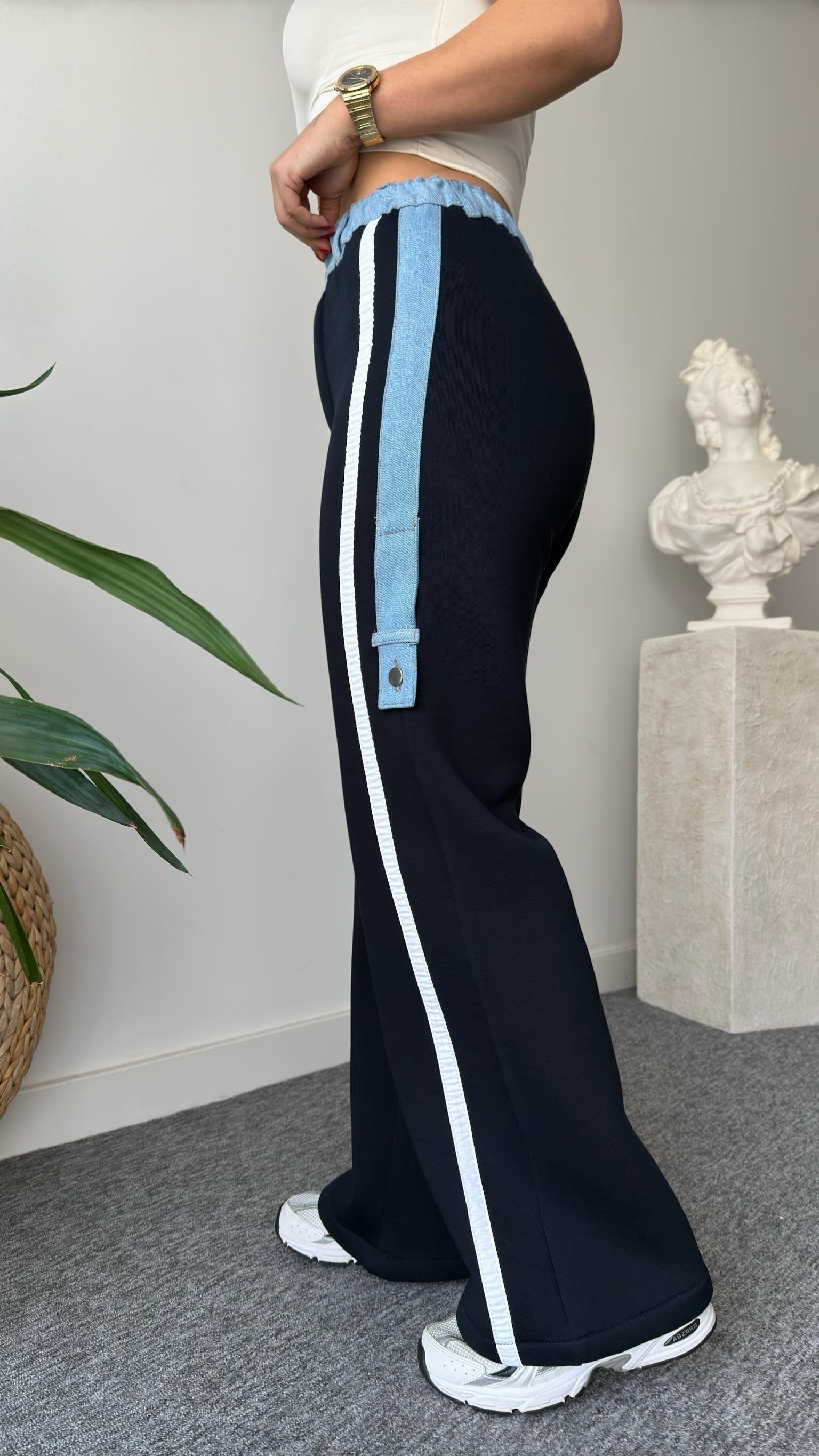 Navy Blue Tero Denim Garnished Tracksuit