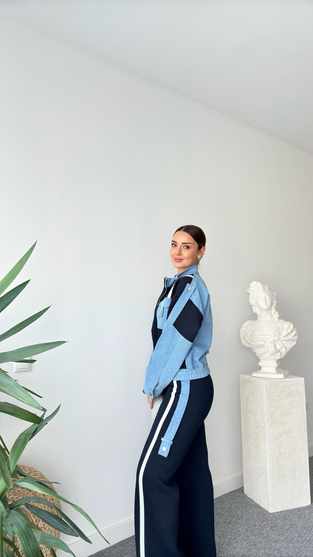 Navy Blue Tero Denim Garnished Tracksuit