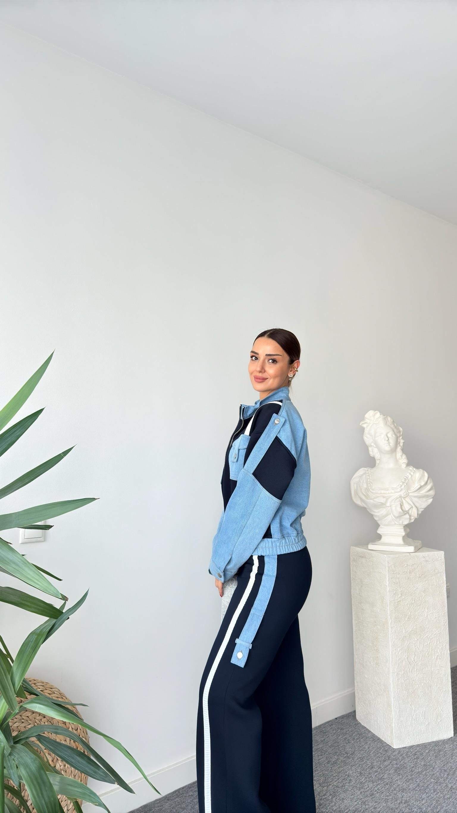 Navy Blue Tero Denim Garnished Tracksuit