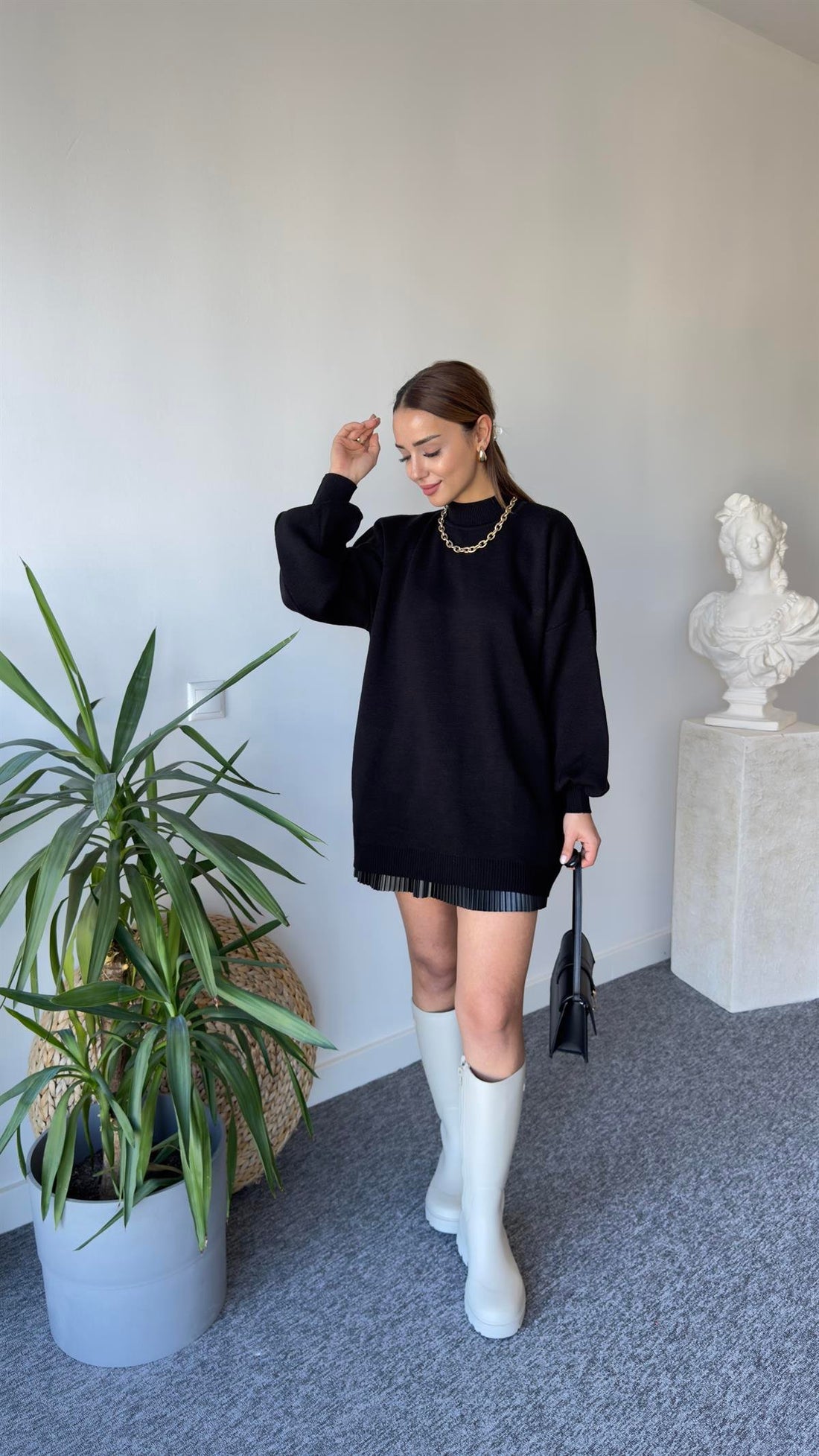 Balloon Sleeve Black Sweater