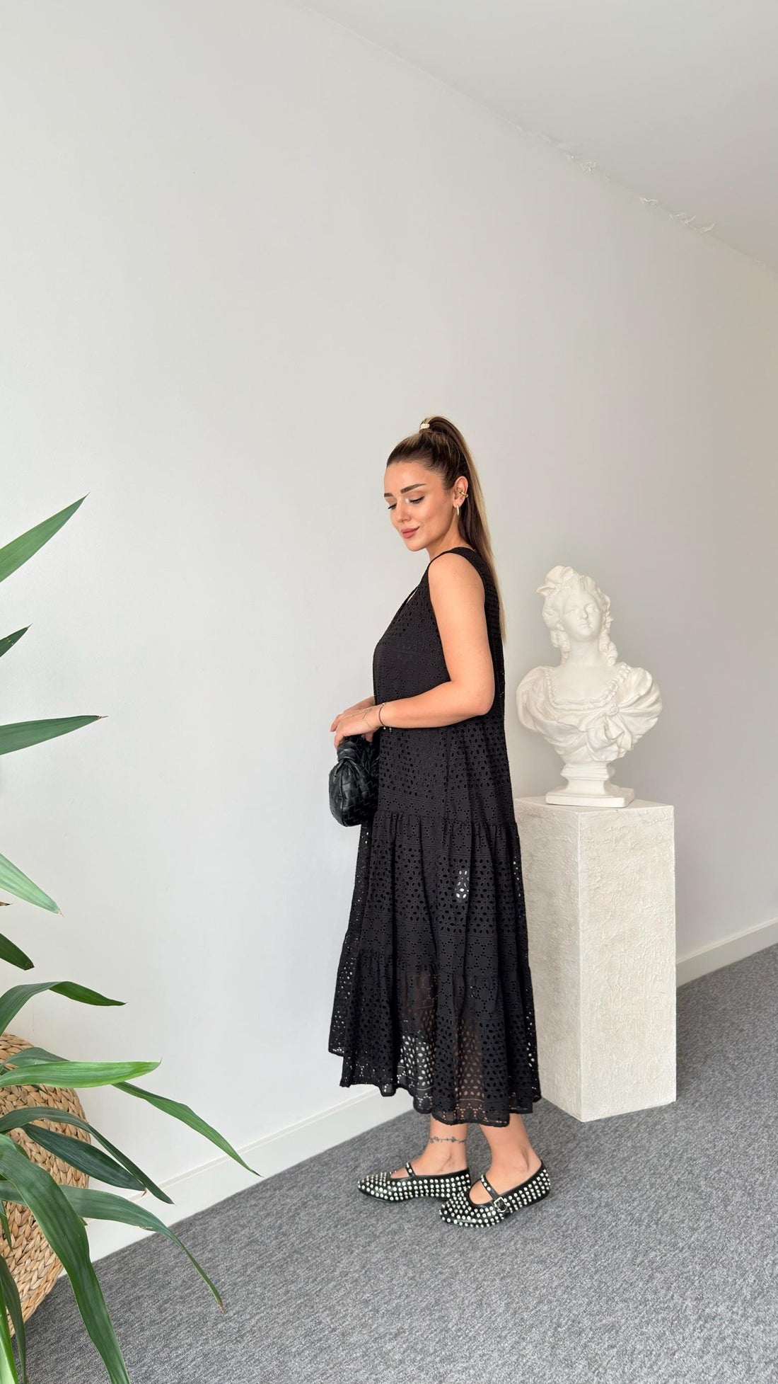 Black Oslo V-Neck Cutaway Dress
