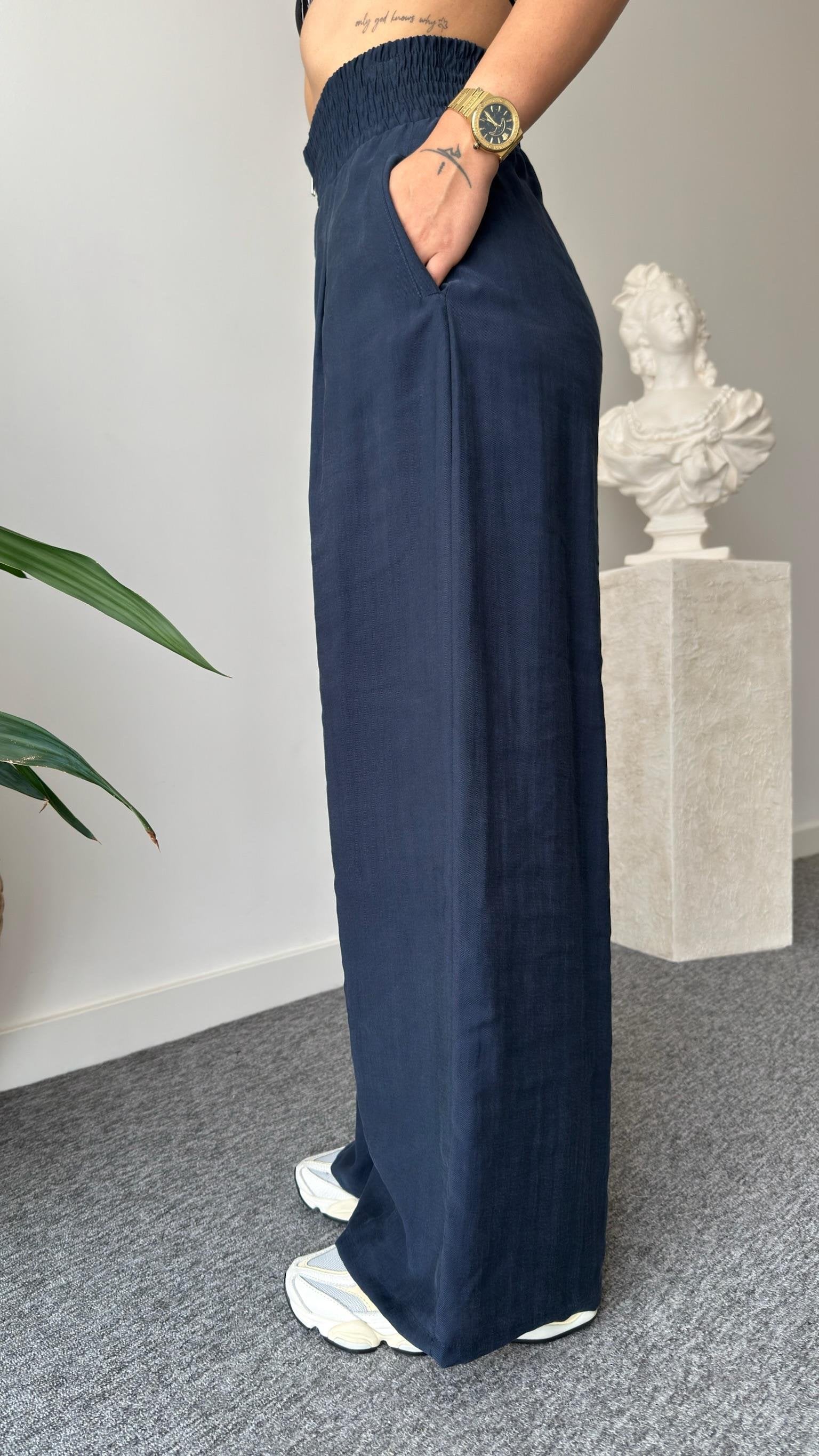 Navy Blue Zipper Detailed Tencel Suit