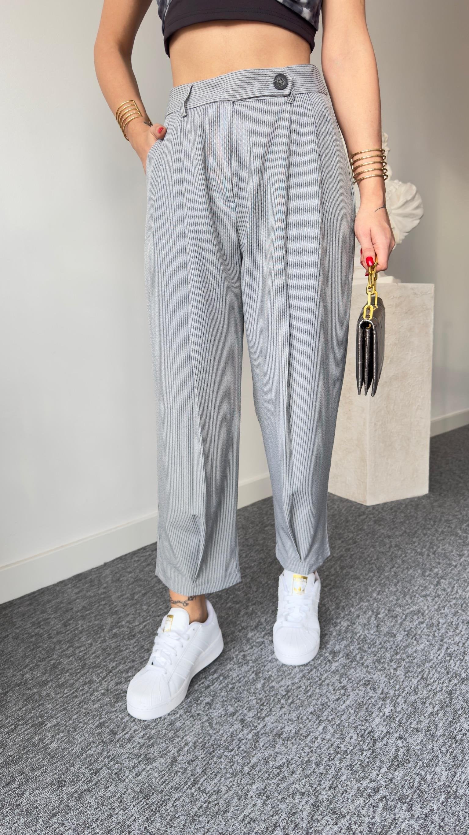 Striped Balloon Trousers with Pleated Legs