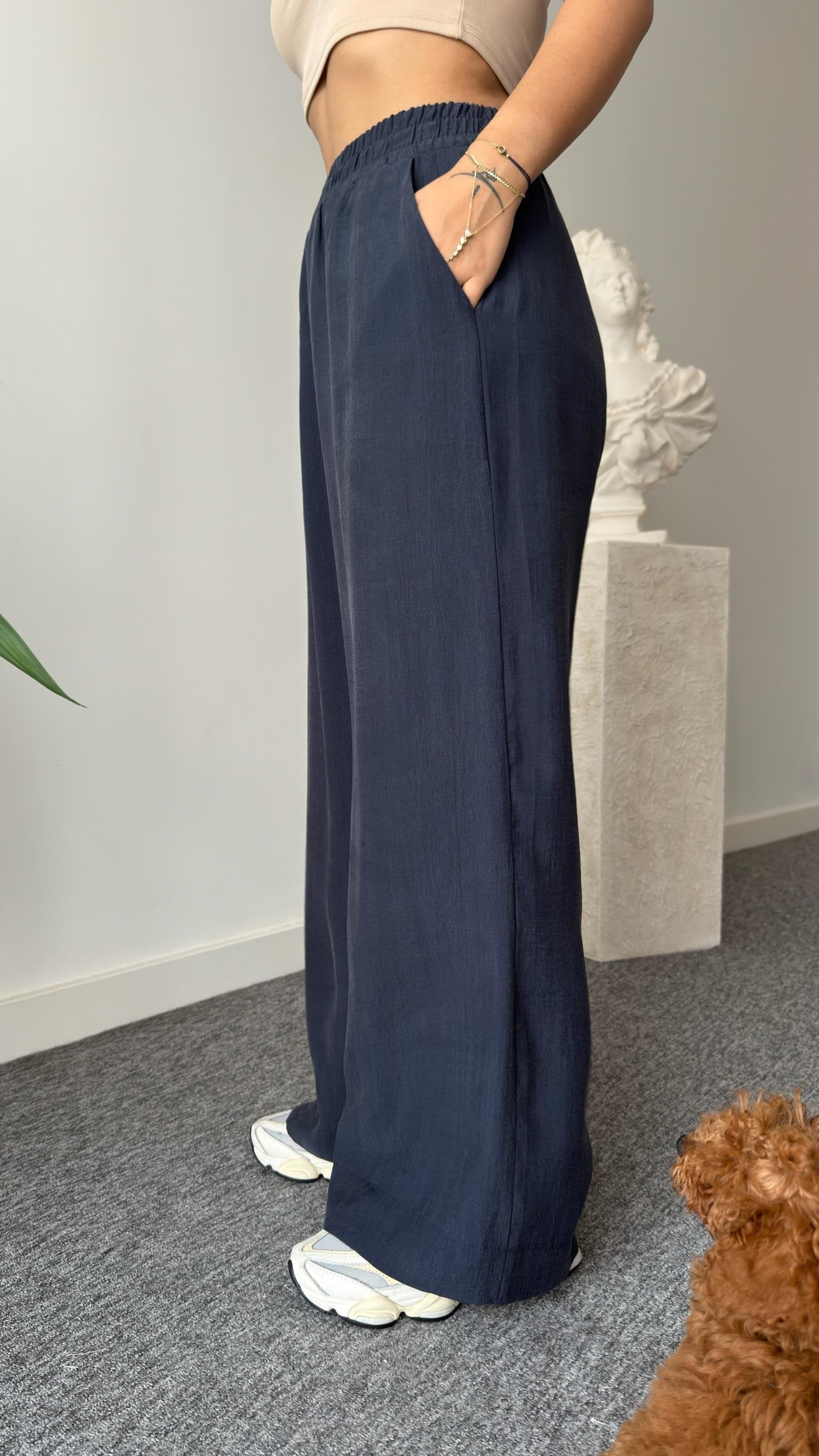 Navy Blue Breva Waist Pleated Tencel Suit