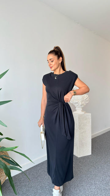 Black Modal Dress with Tie Detail
