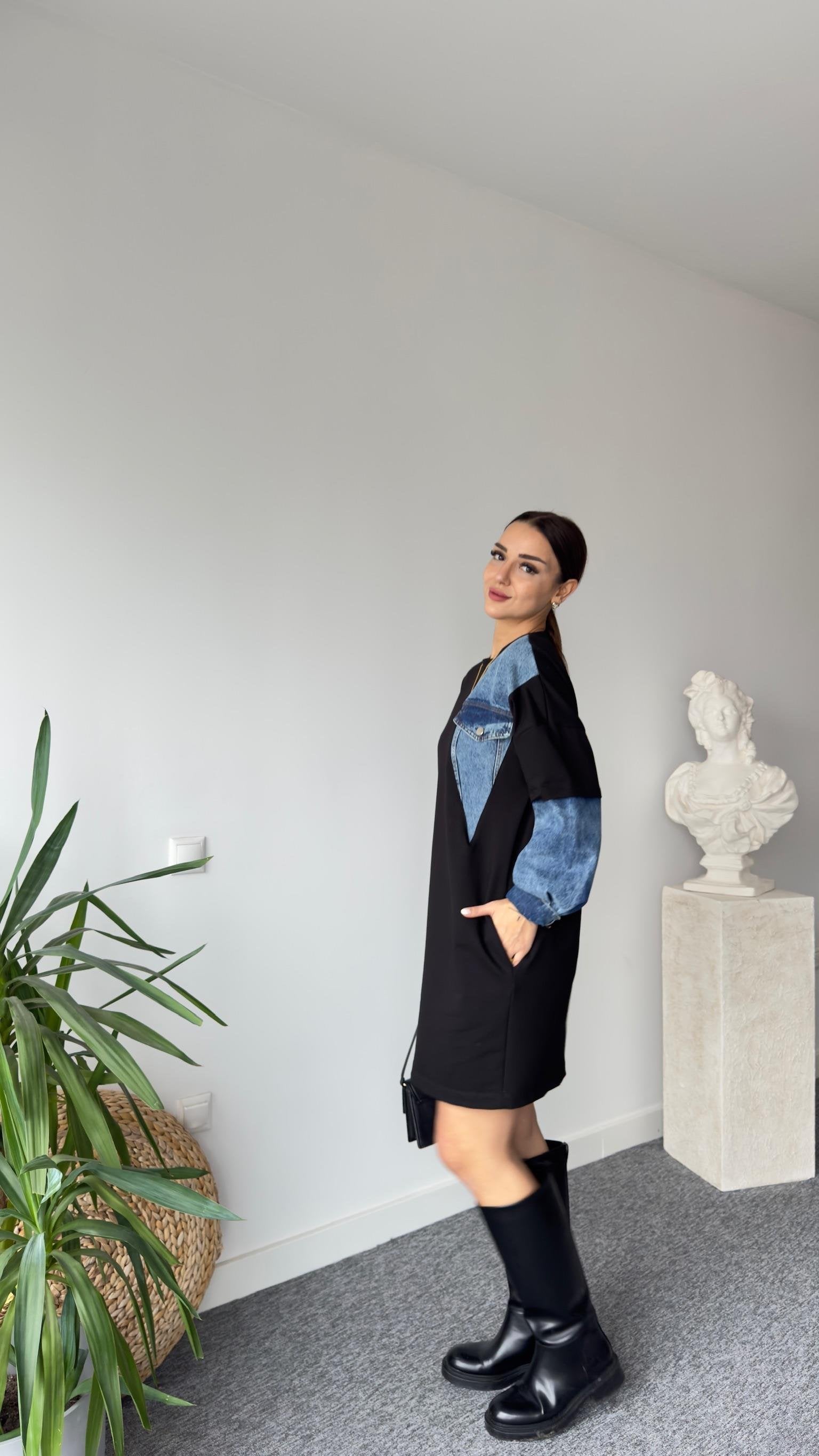 Brodi Denim Detailed Pocket Sweat Dress