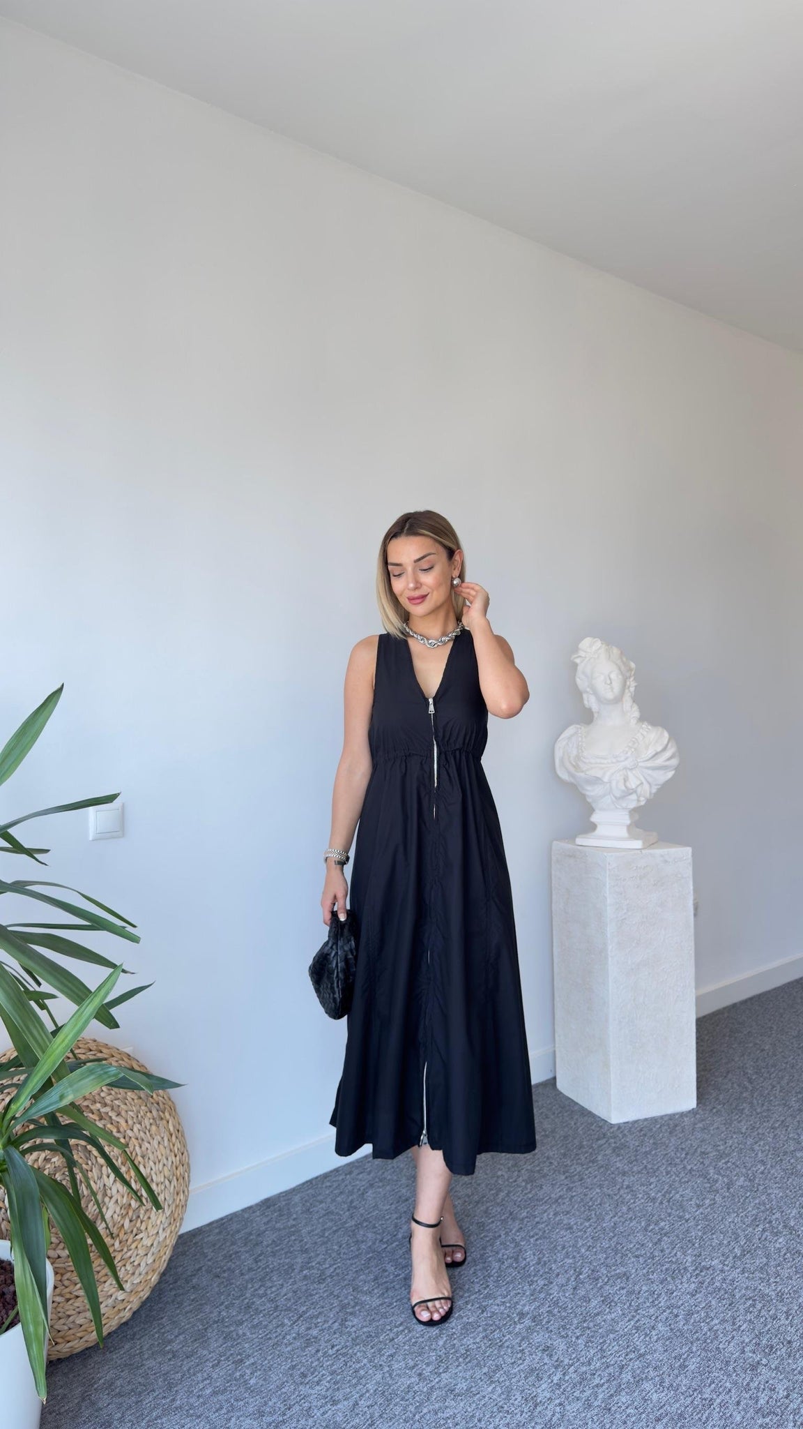 Zra Full Length Zippered Black Dress