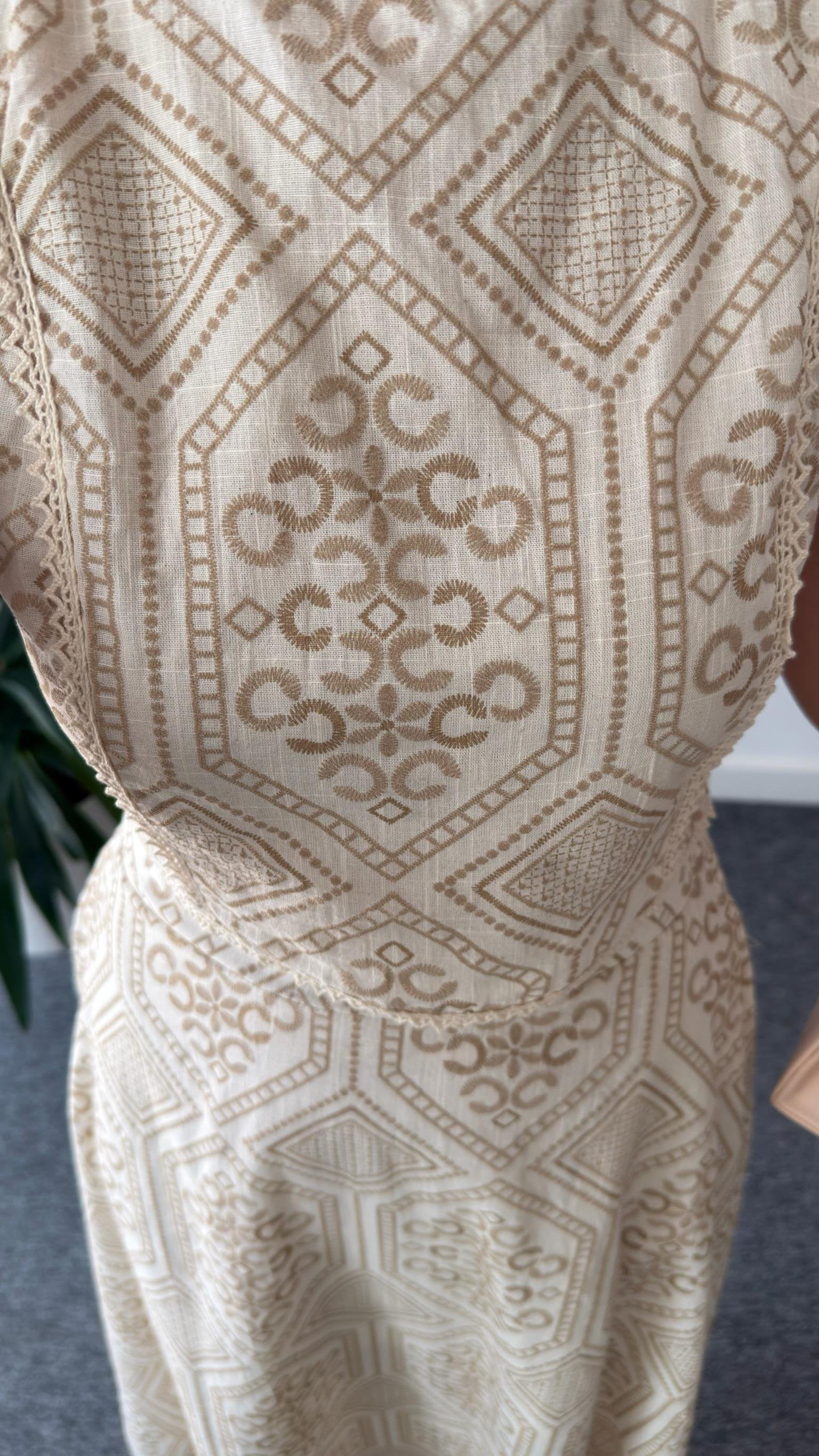 Patterned Linen Skirt Suit