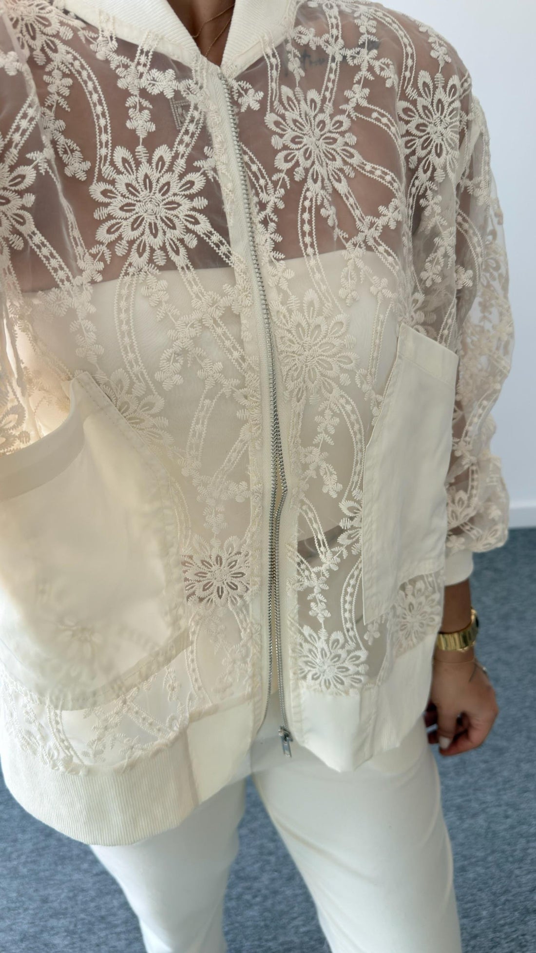 Beige Hera Organza Embroidered Jacket