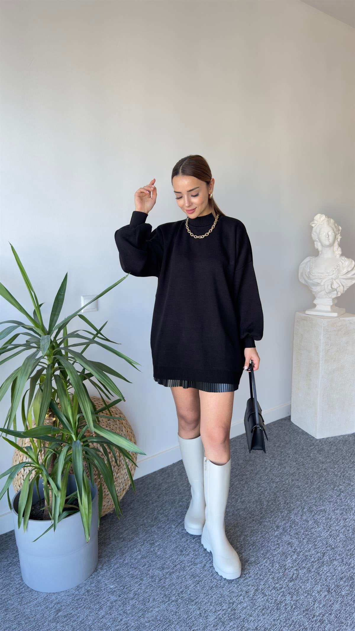 Balloon Sleeve Black Sweater