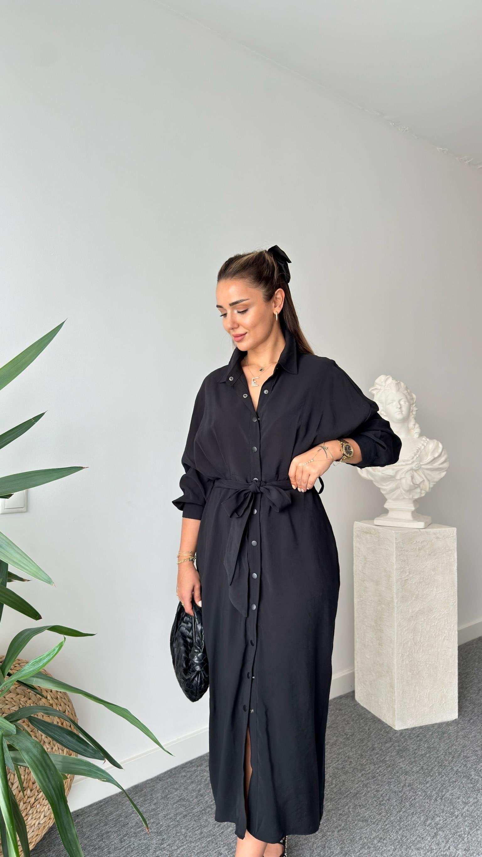 Serna Orj Brand Snap Button Tencel Dress
