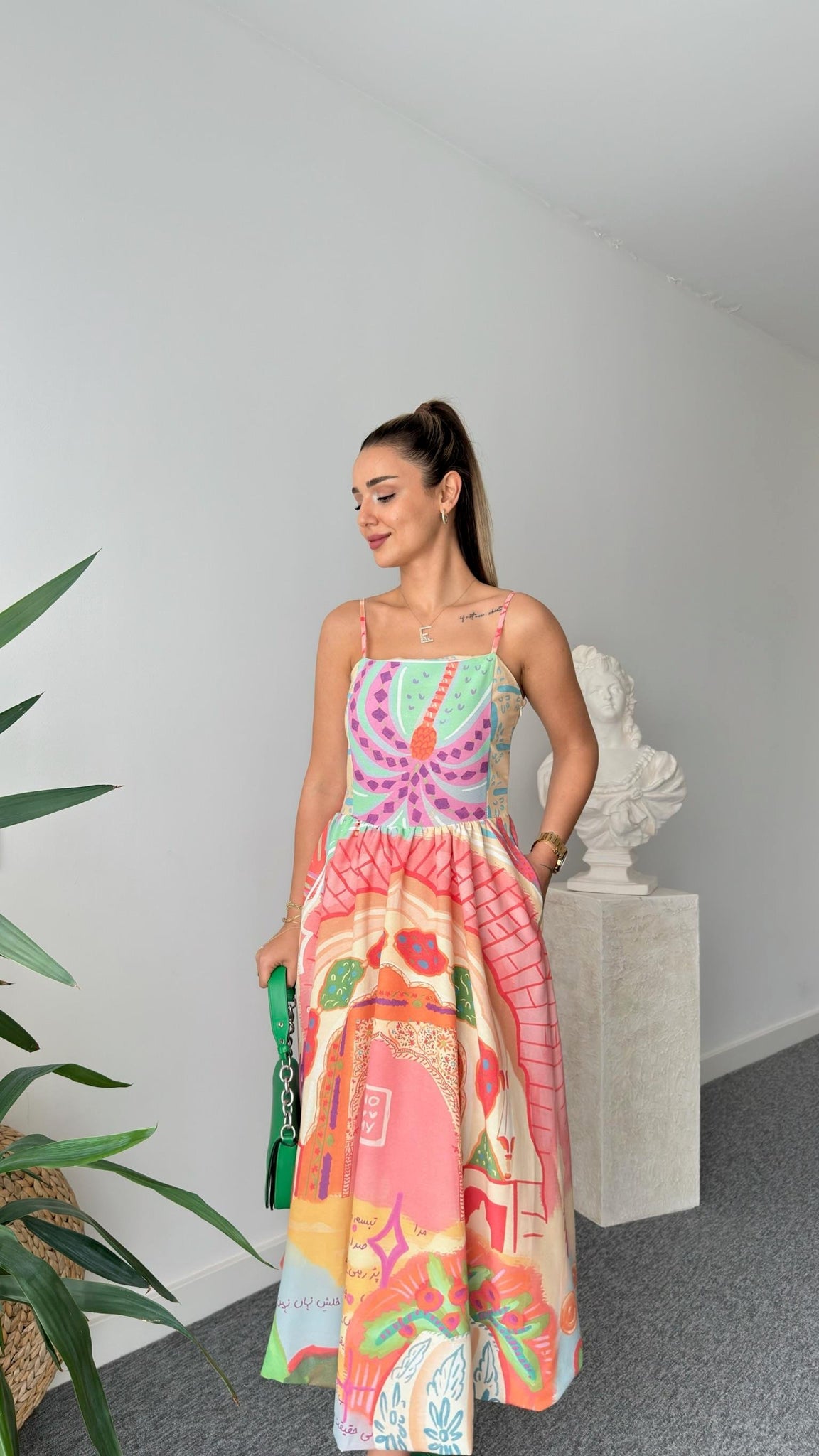 Oesto Colorful Printed Lined Linen Dress