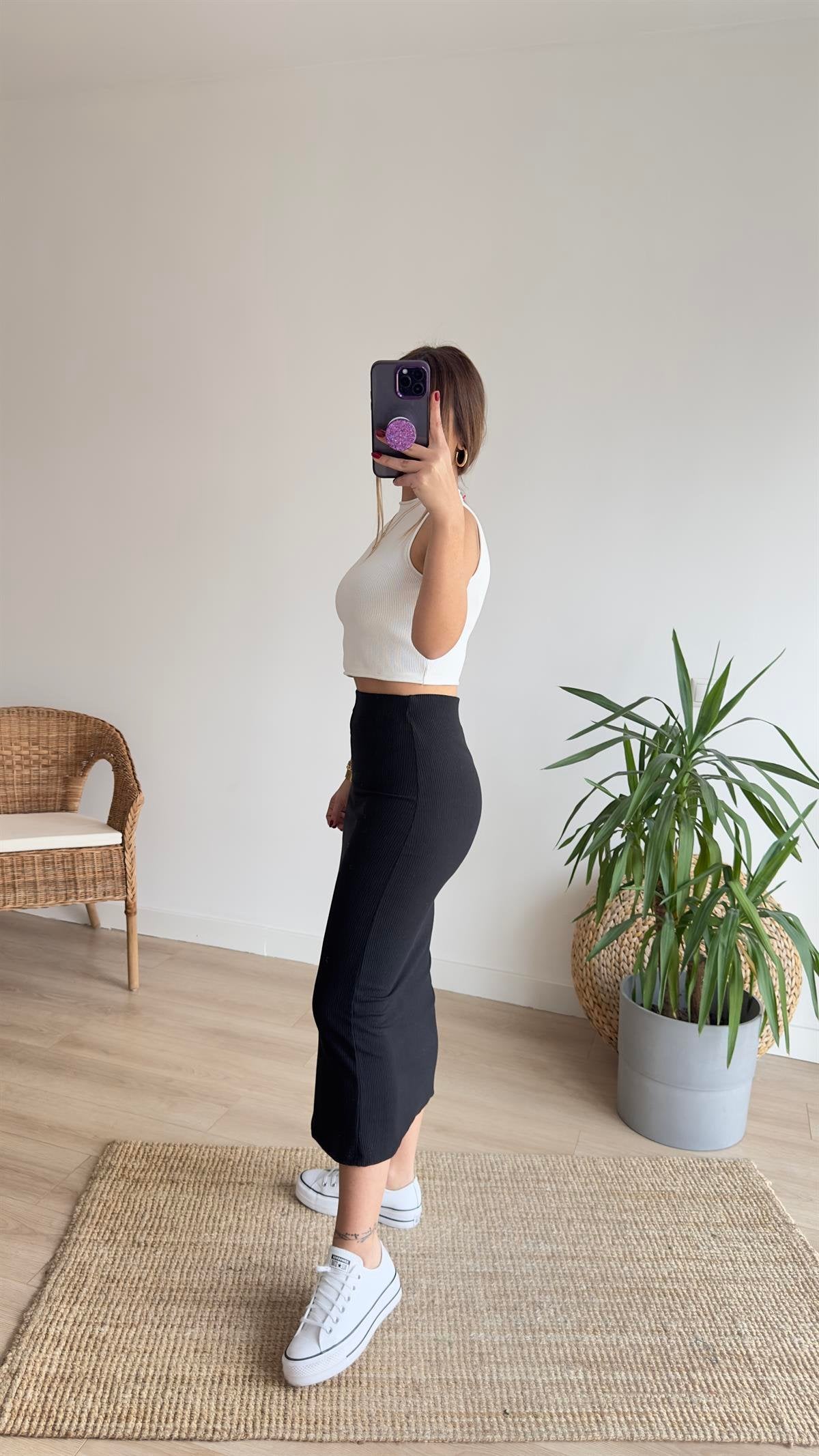 Black Midi Skirt with Slits