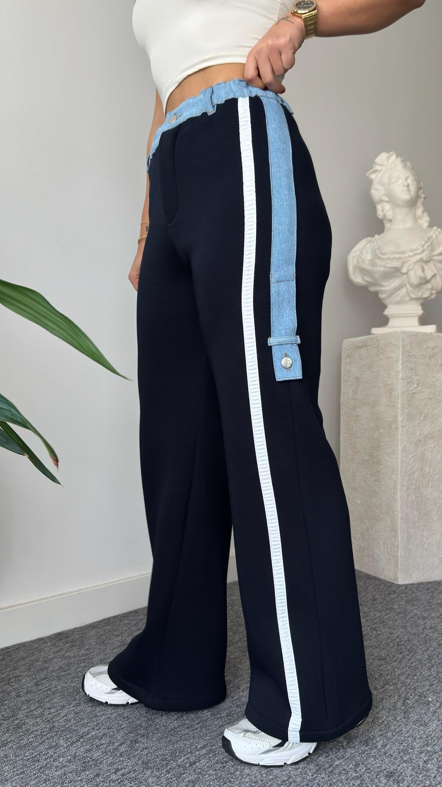 Navy Blue Tero Denim Garnished Tracksuit