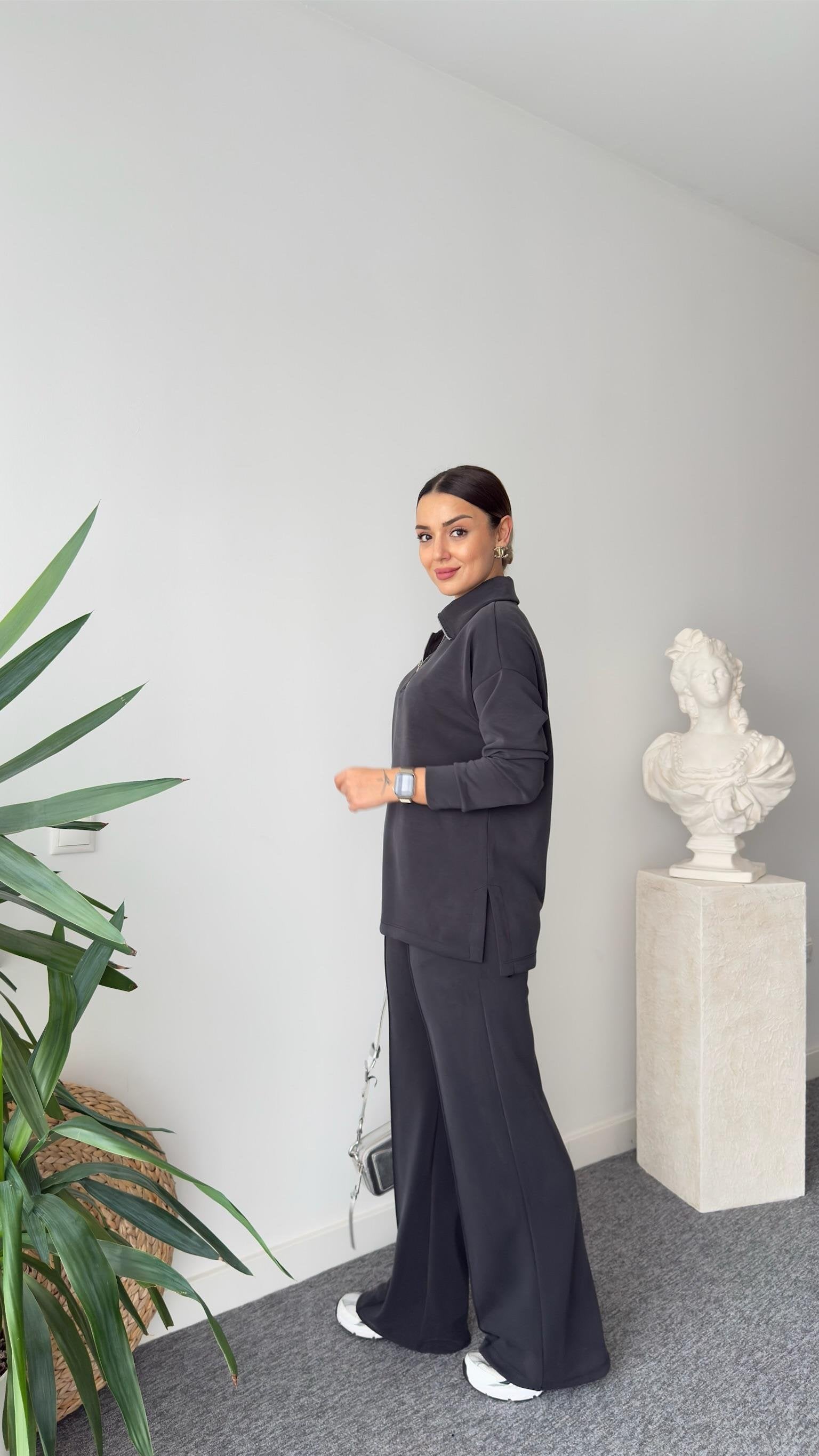 Anthracite Mage Half Zippered Oys Modal Suit
