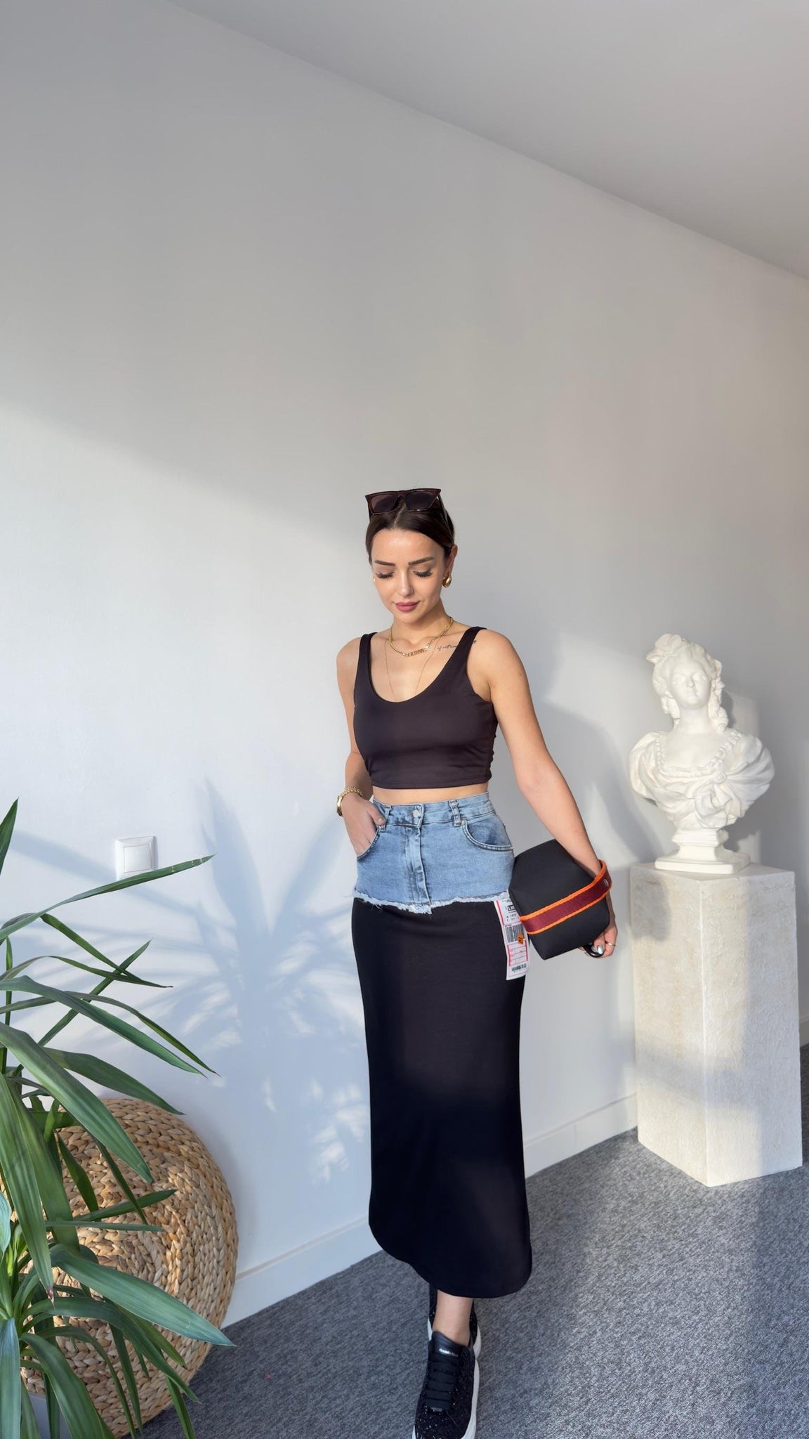 Denim Garnish Design Combed Cotton Skirt