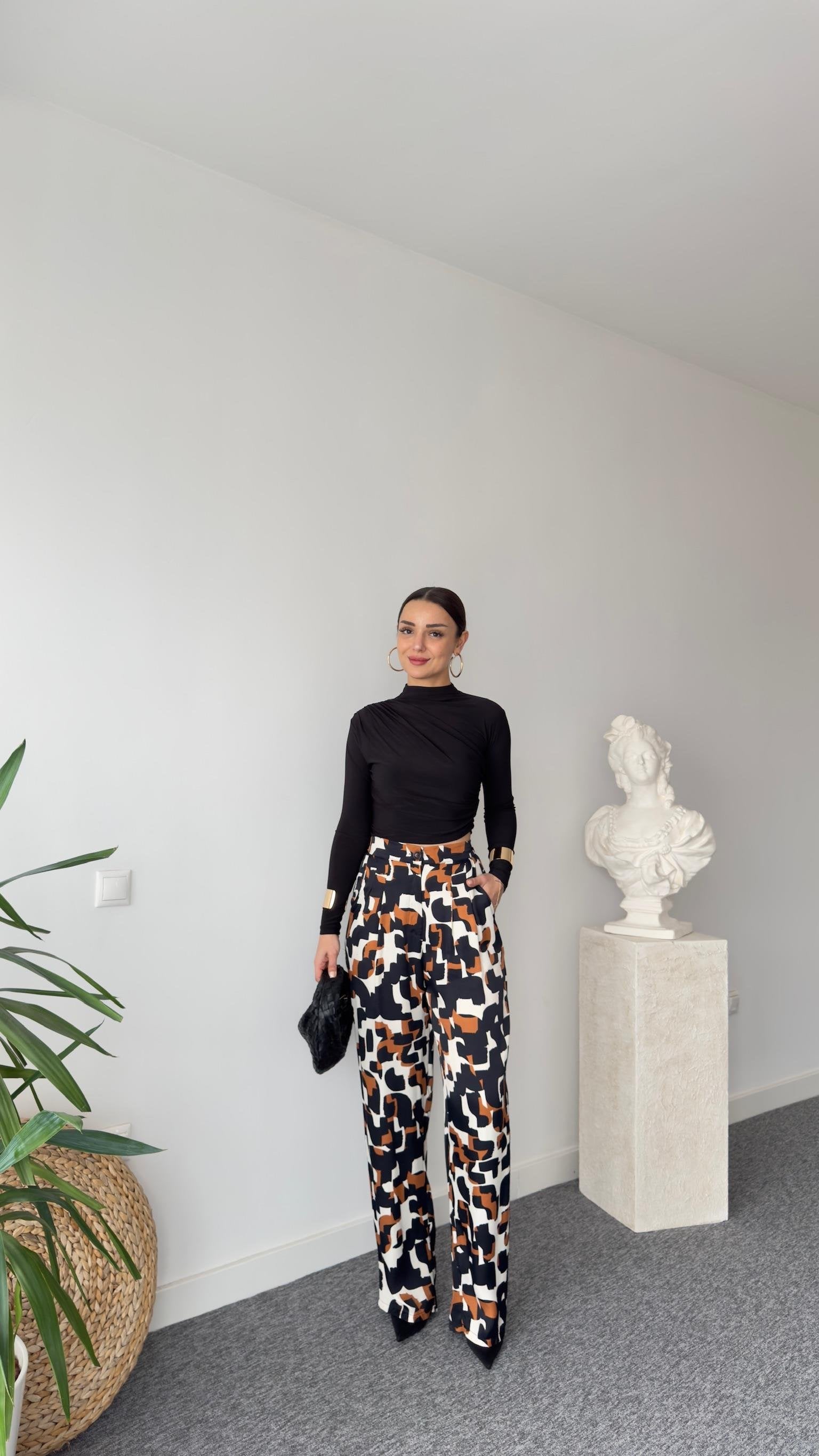 Brown Geometric Pattern Trousers