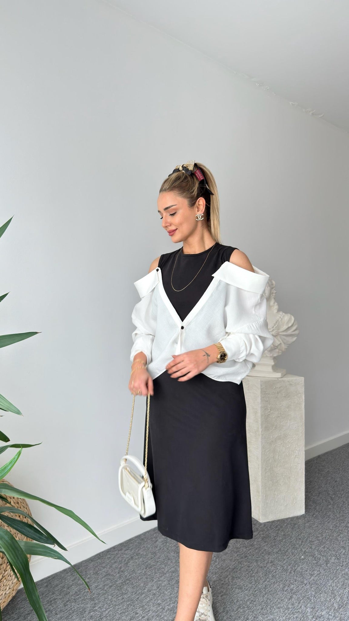 Black Premium Shirt Detailed Modal Dress