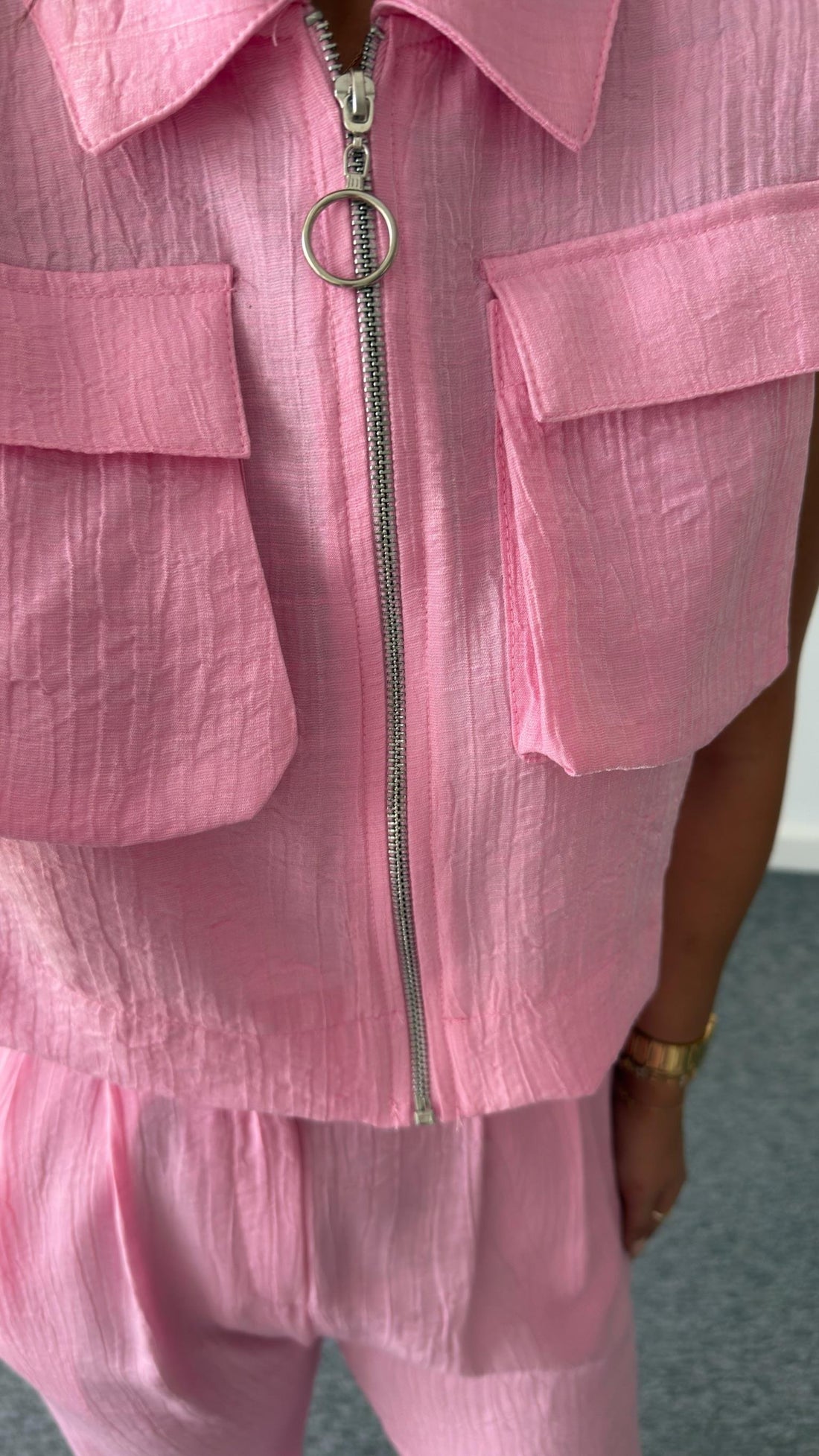 Pink Gjen Zippered Two Piece Suit