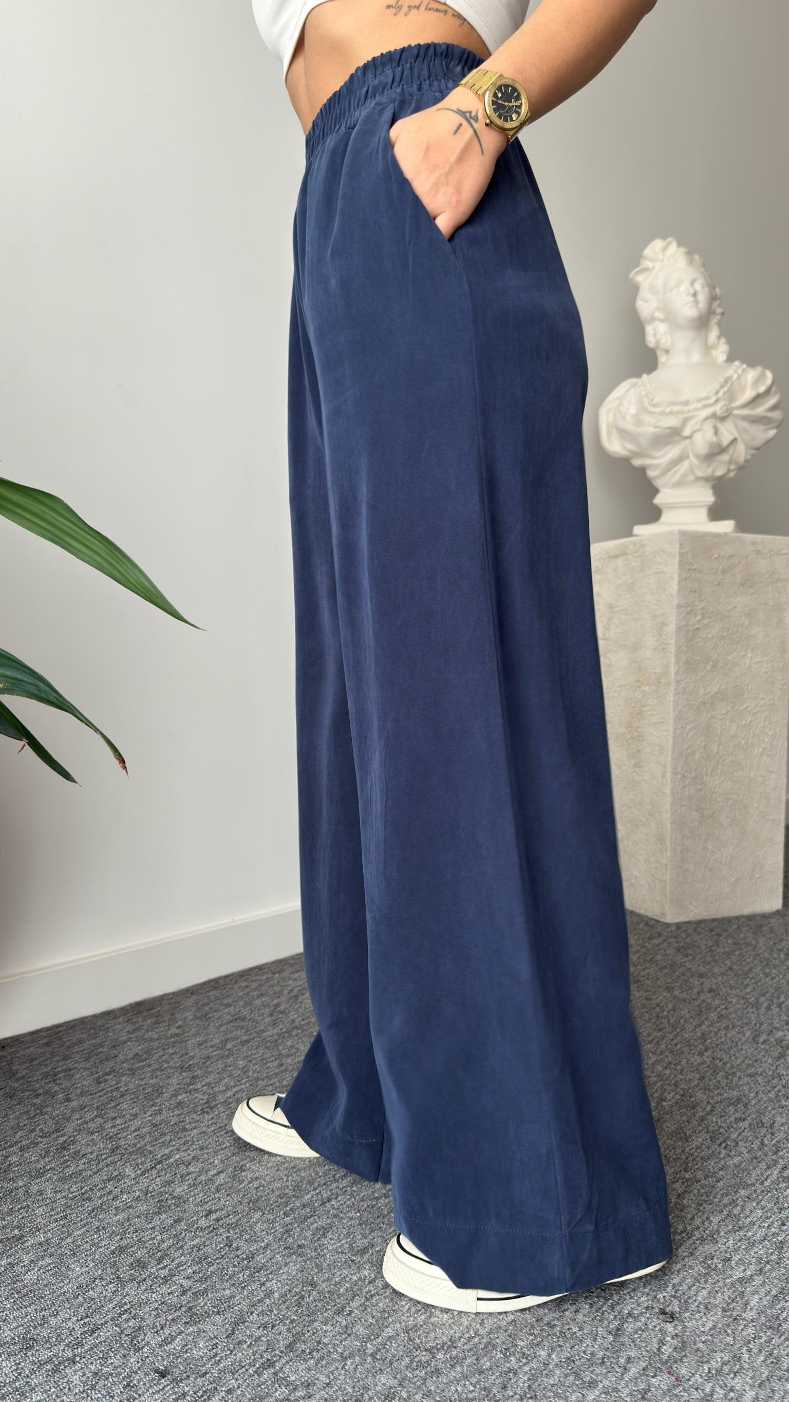Navy Blue Neva Waist Pleated Tencel Suit