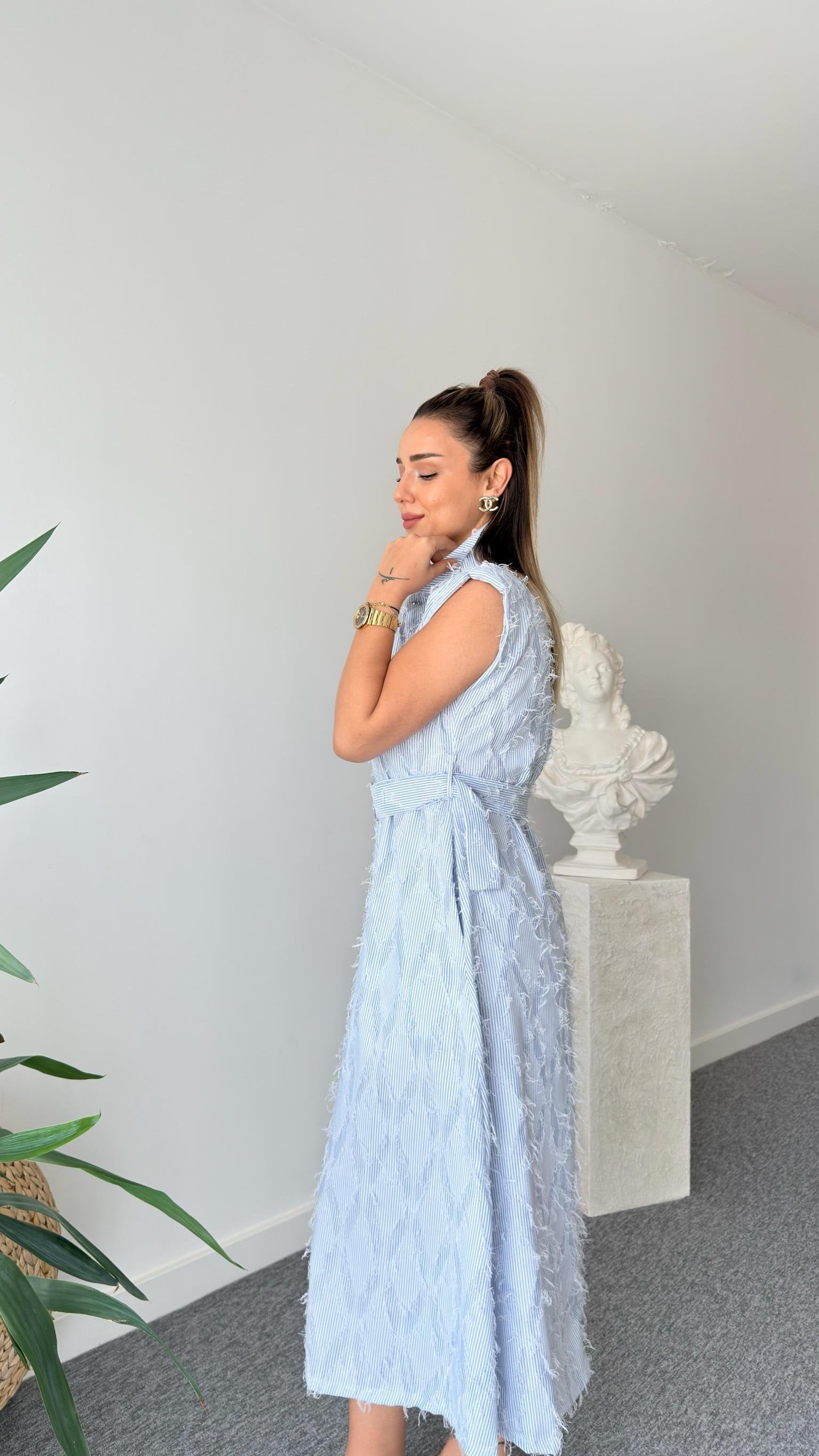 Maria Shoulder Padded Tassel Shirt Dress