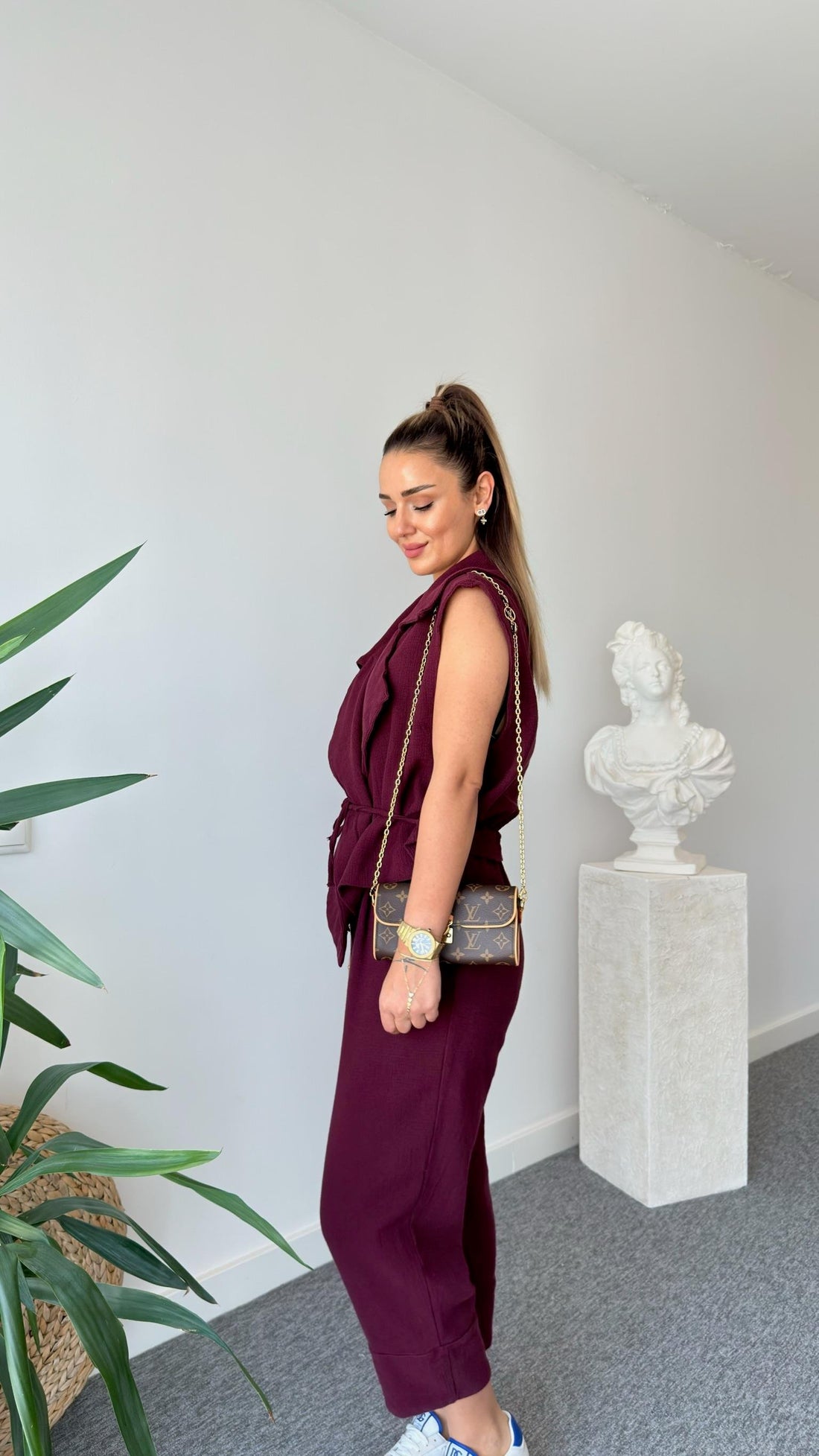 Burgundy Linen Suit with Vest