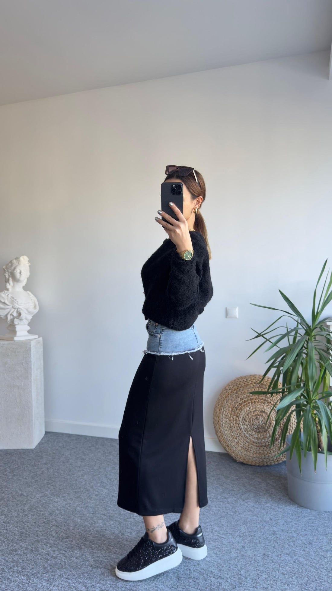 Denim Garnish Design Combed Cotton Skirt