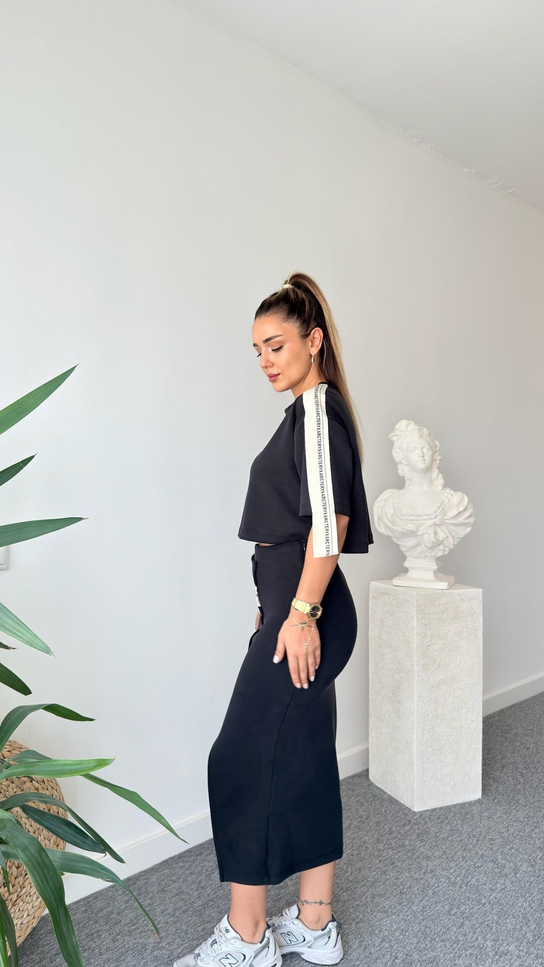 Chima Modal Suit with Stripe Detailed Skirt