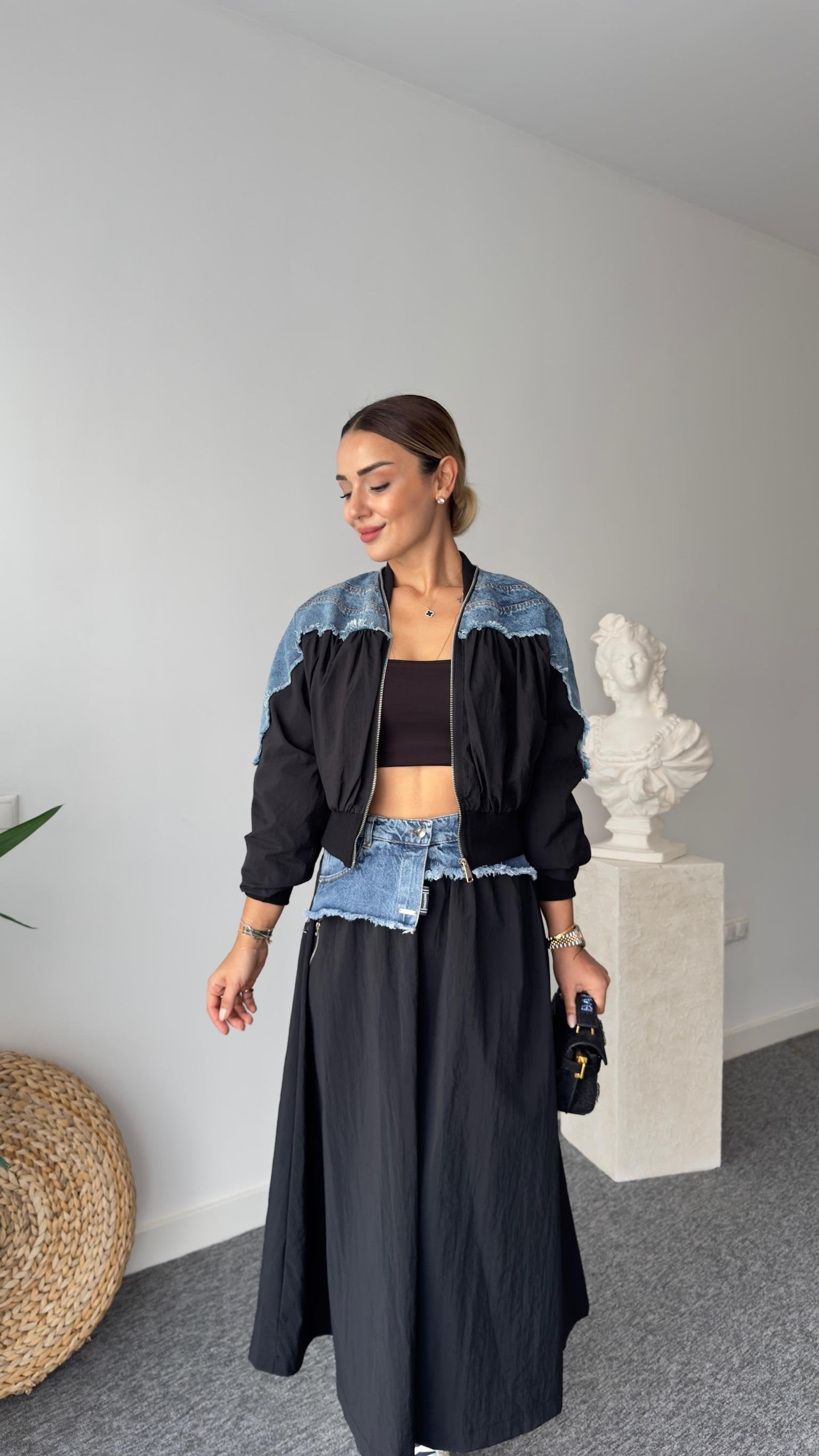 Jadir Brand Model Denim Garnished Parachute Jacket