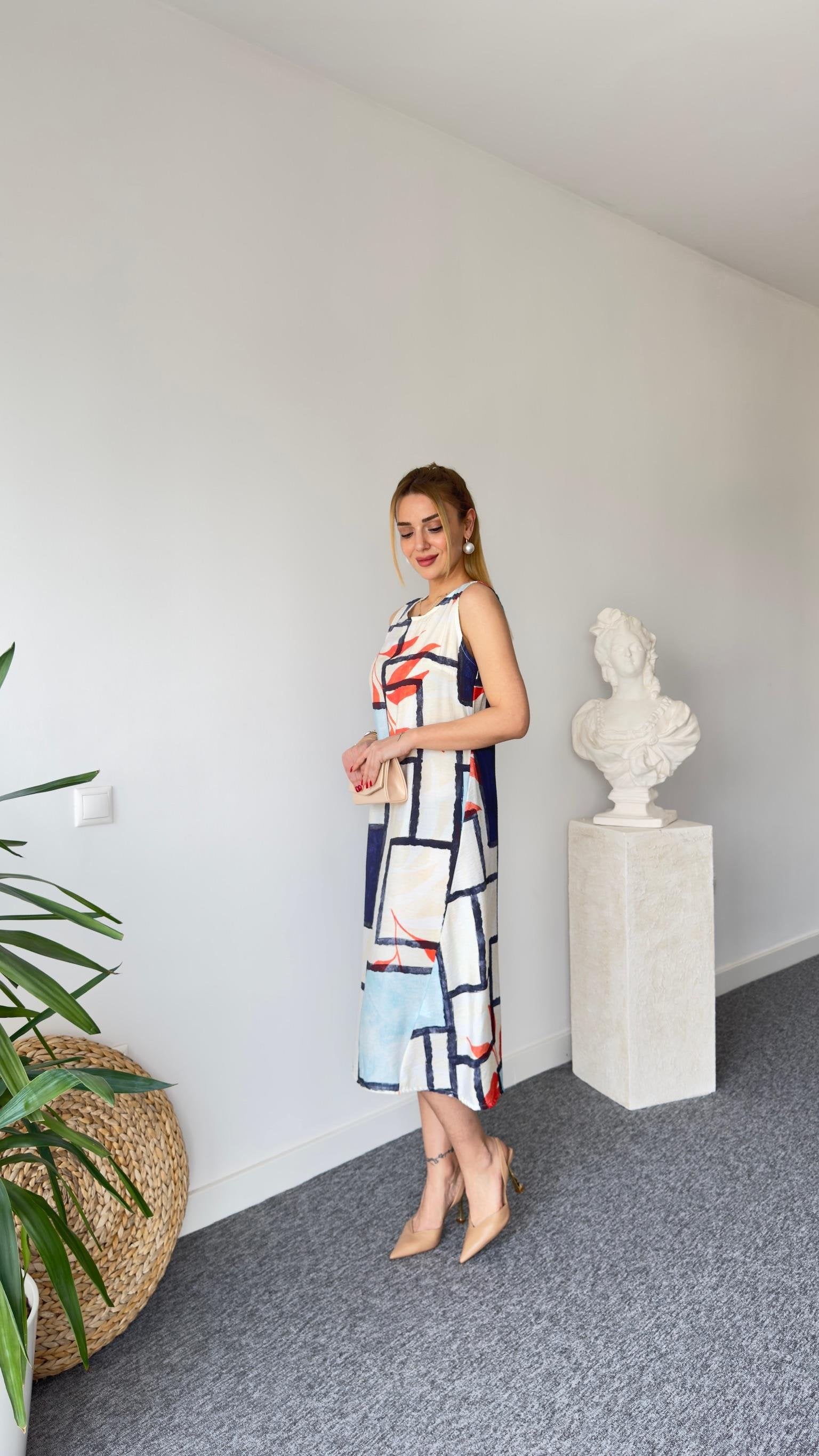 Este Mixed Pattern Sleeveless Dress
