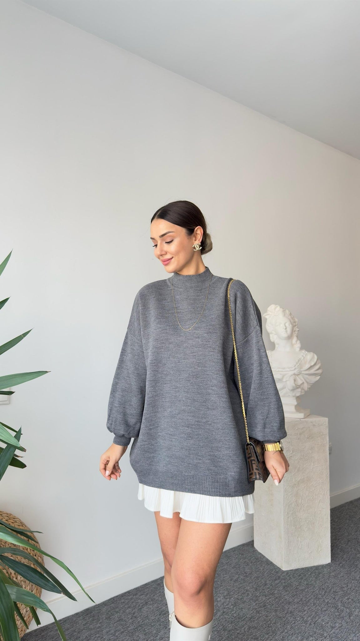 Balloon Sleeve Gray Sweater